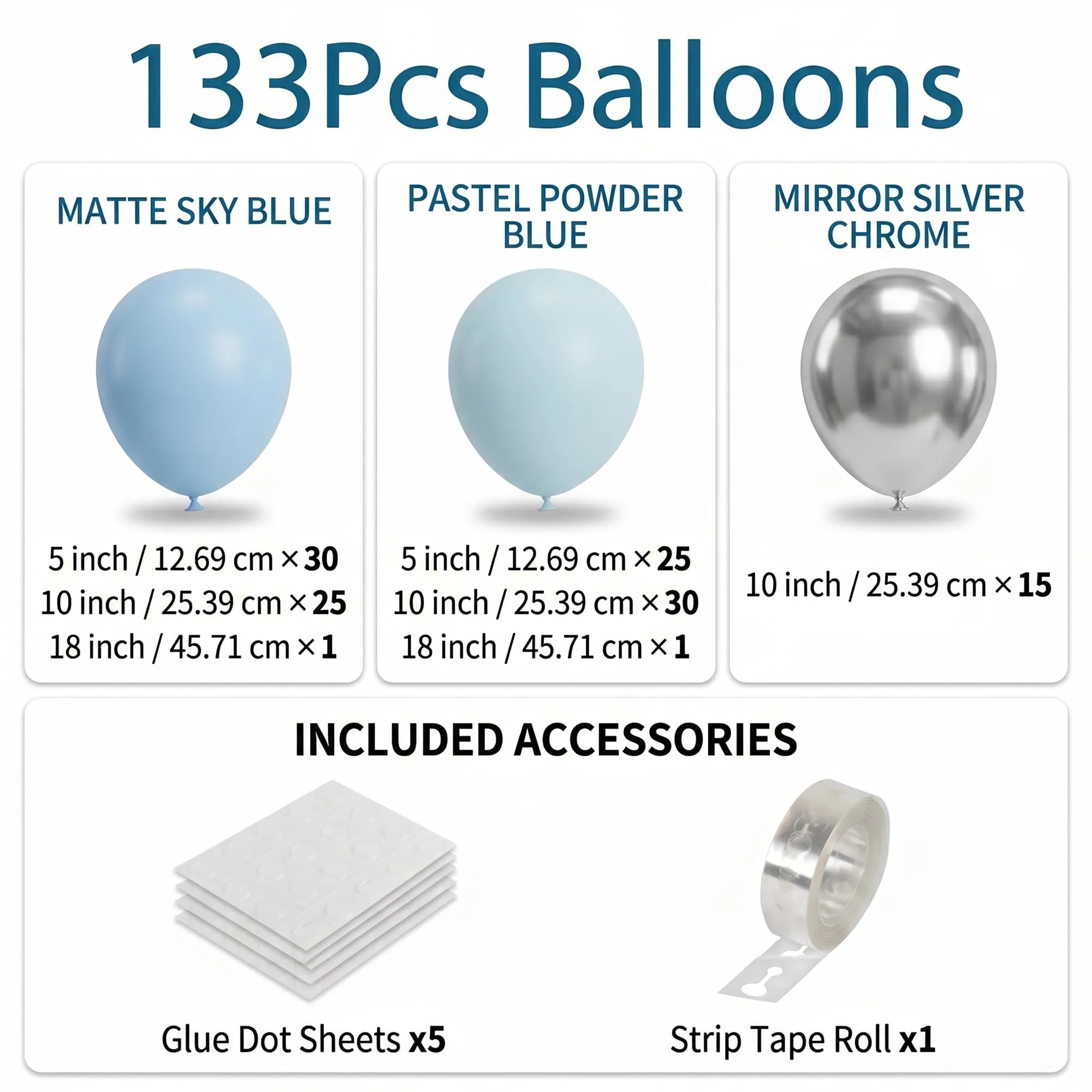 Frigg Kit Arco di Palloncini Blu e Argento, 133 Pezzi per Compleanno, Baby Shower e Matrimonio - immagine 2