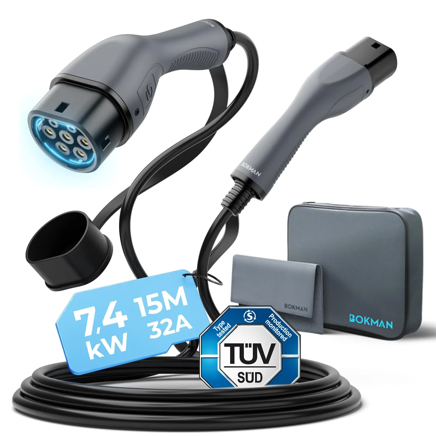 Bokman Cavo di Ricarica Auto Elettrica Tipo 2 7,2kW 32A 15M - immagine 1