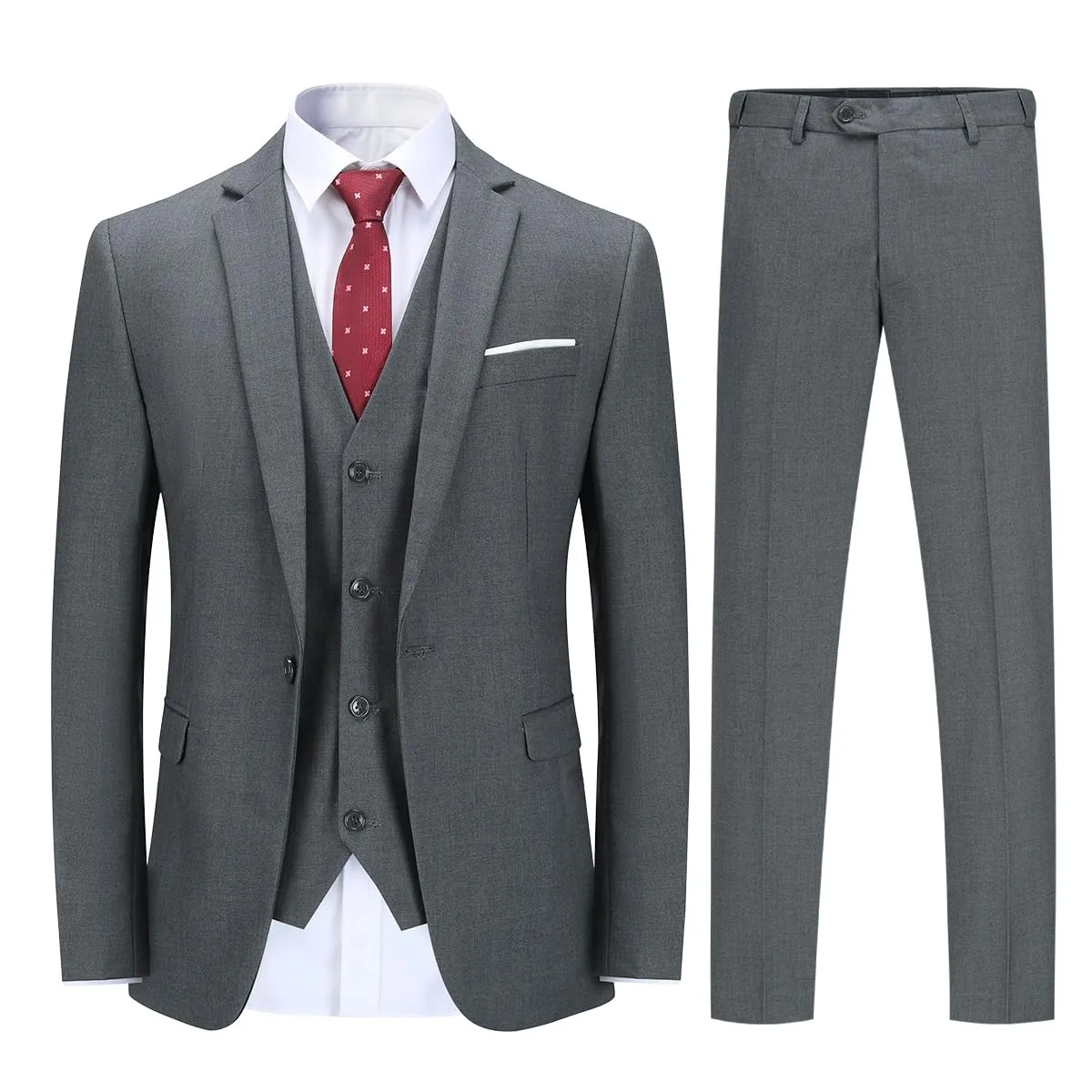 YOUTHUP Abito Uomo 3 Pezzi Slim Fit Blazer Panciotto Pantaloni Grigio Scuro 3XL - immagine 1