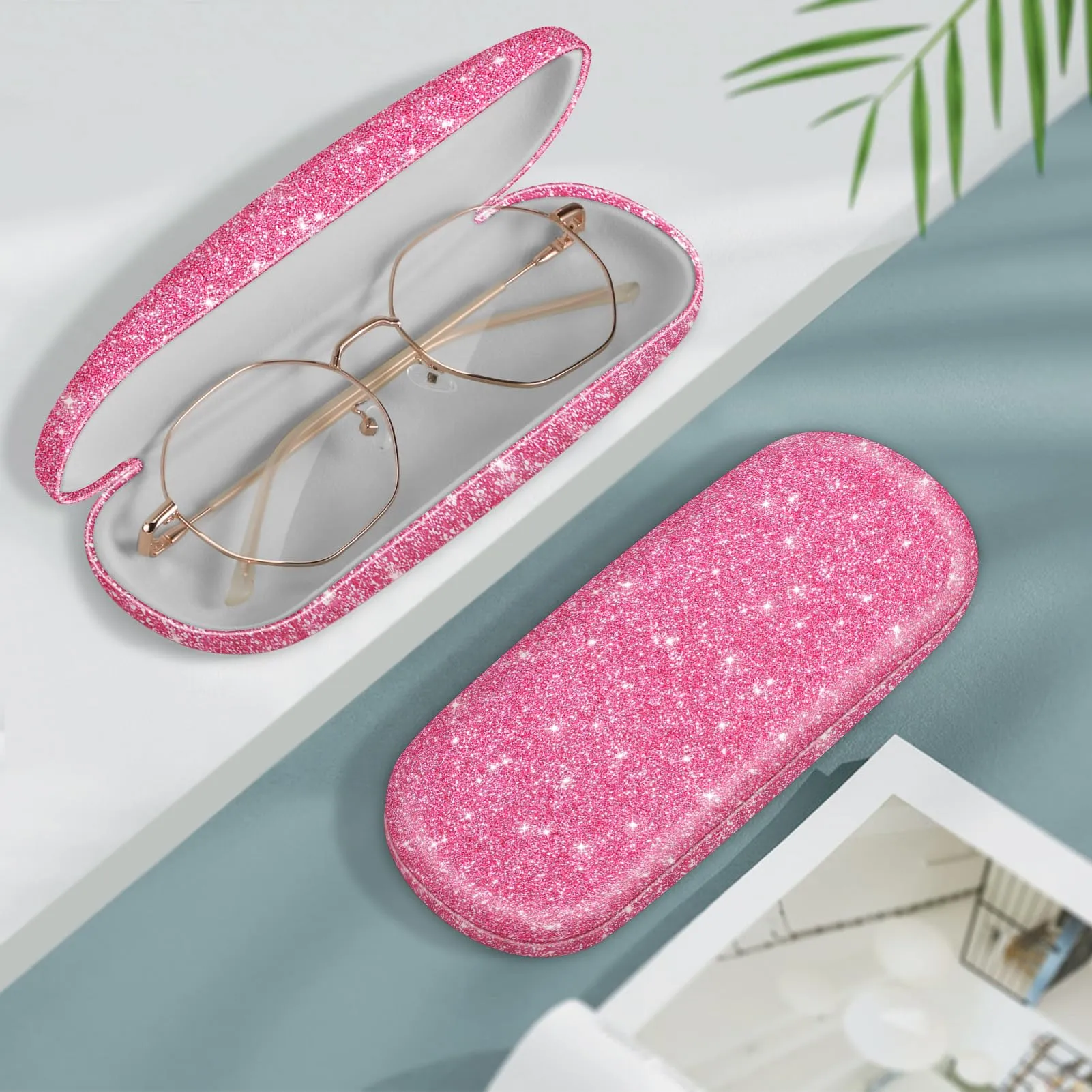 FINTIE Custodia Rigida per Occhiali da Vista, Rosa Scintillante - immagine 2