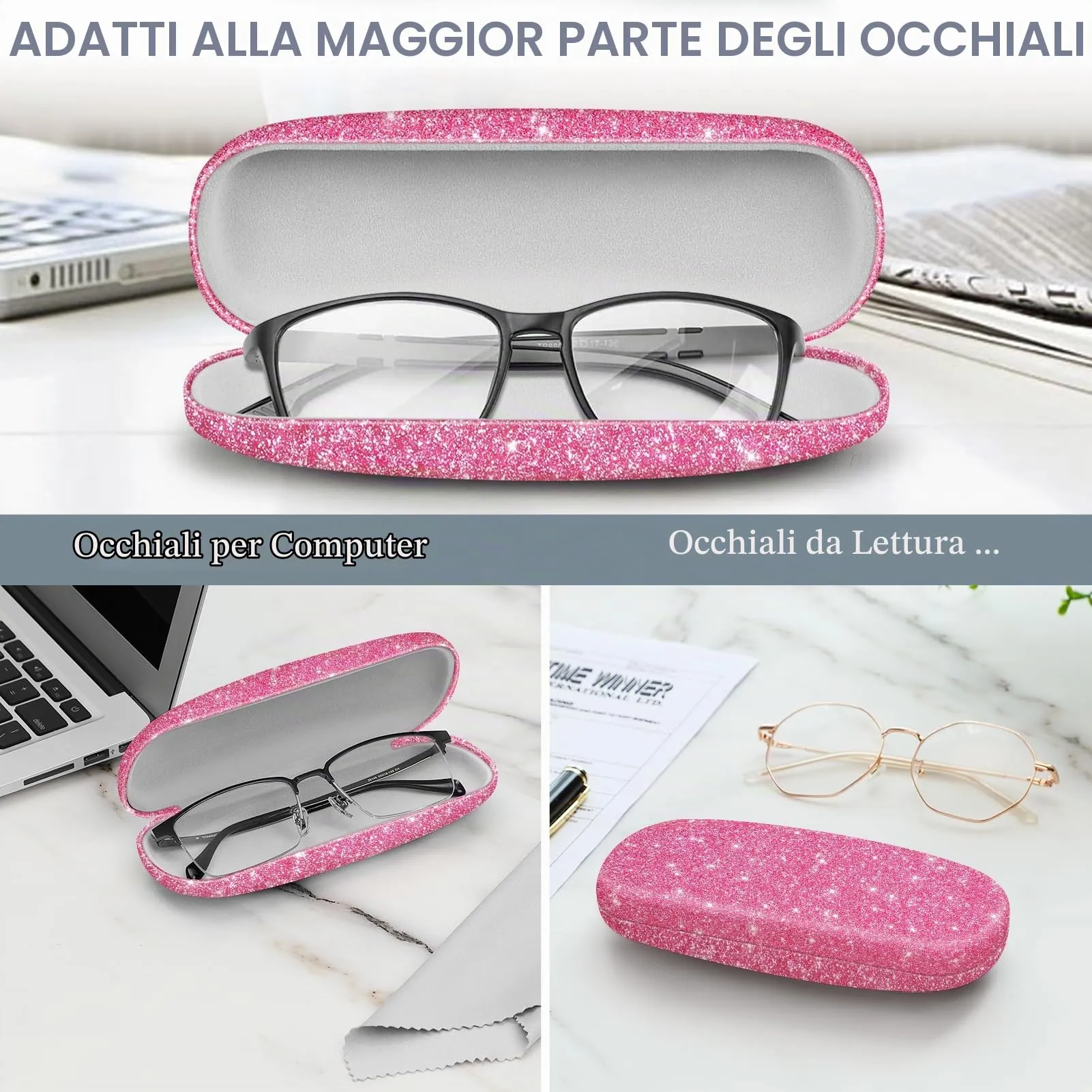 FINTIE Custodia Rigida per Occhiali da Vista, Rosa Scintillante - immagine 4