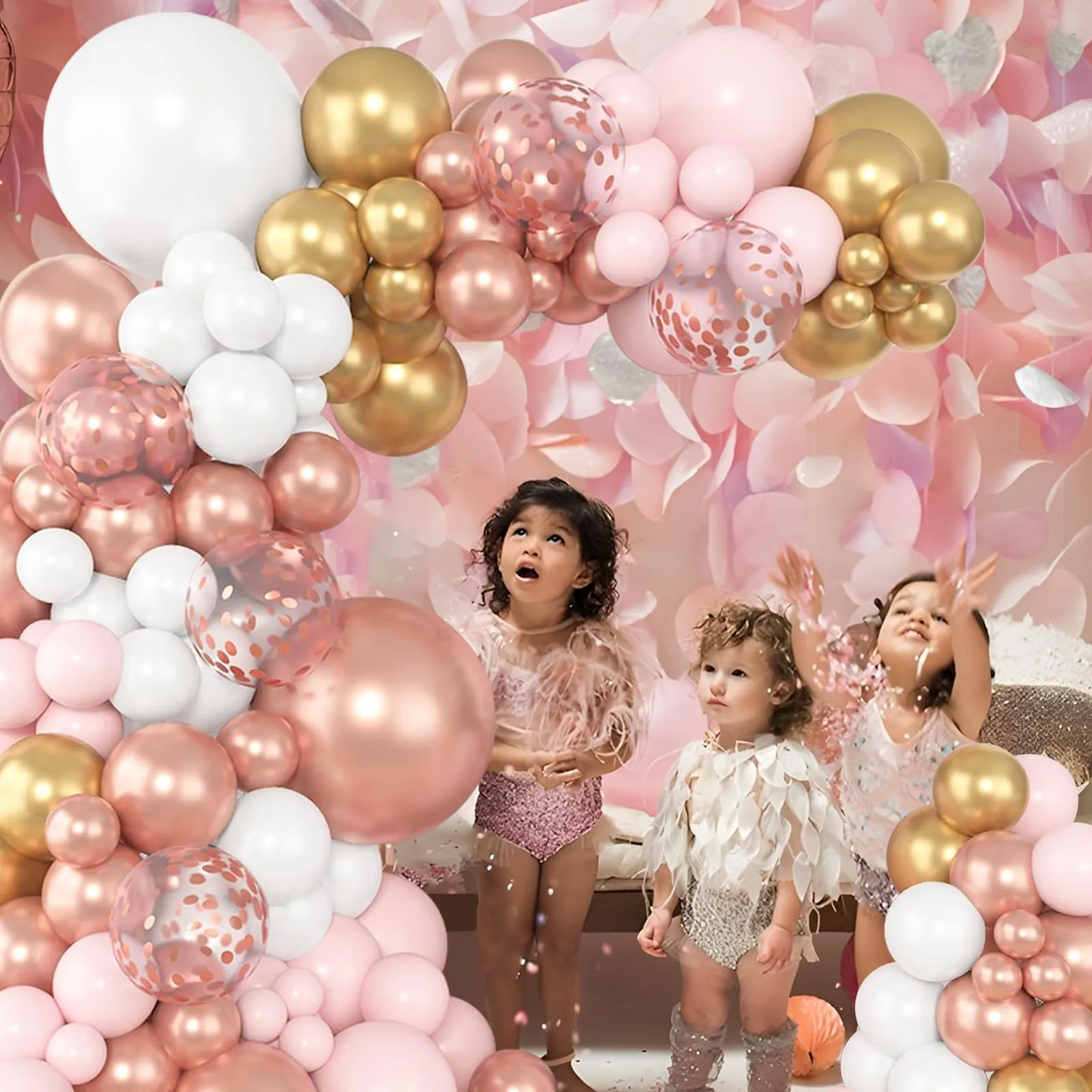 Frigg Arco di Palloncini Rosa Oro, 104 Pezzi - Rosa, Oro Metallizzato, Rosa Metallizzato, Bianchi e Coriandoli - immagine 7