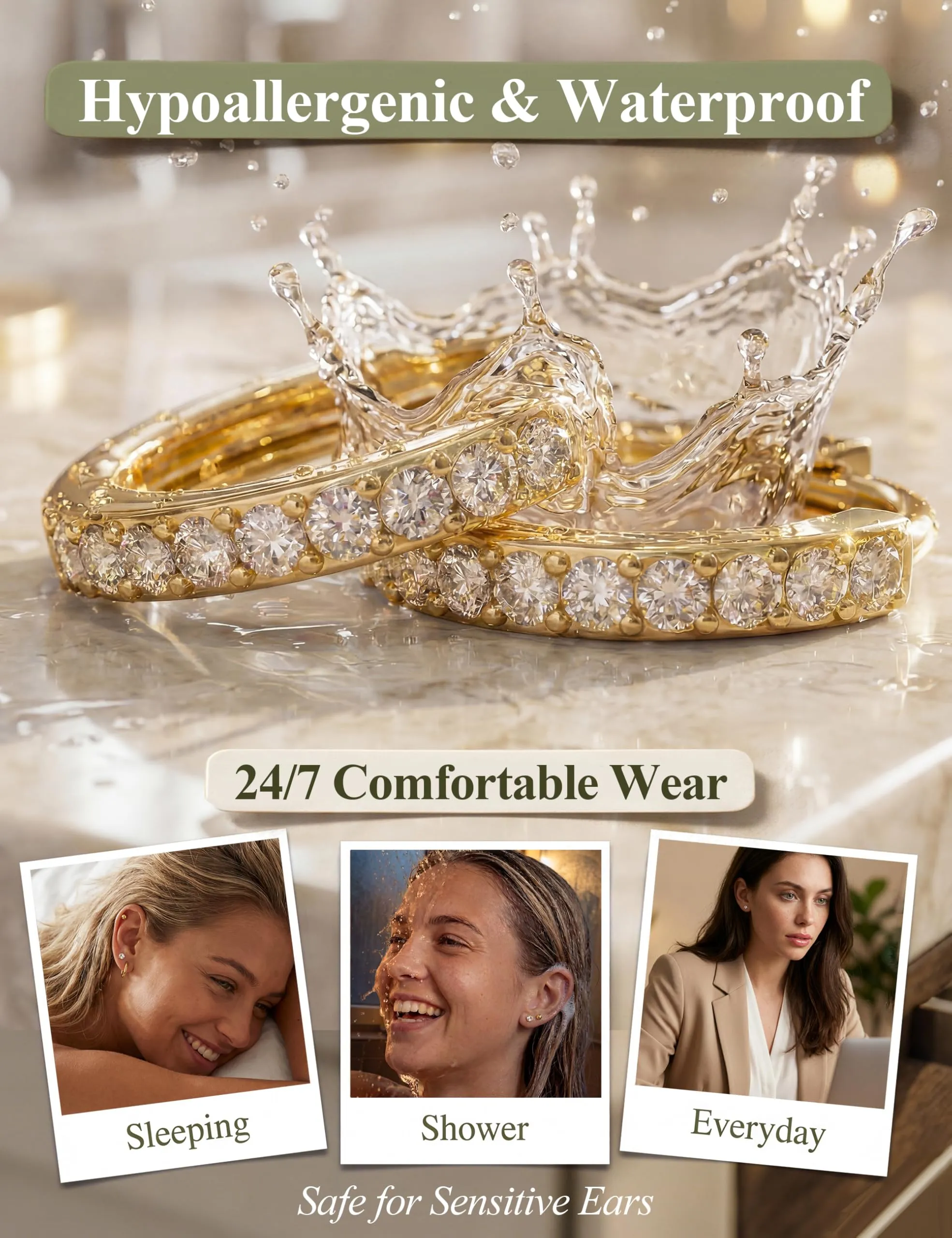 Diamday Set 12 Paia Orecchini Donna in Acciaio Chirurgico 316L Placcati Oro 14K, Ipoallergenici per Helix, Cartilagine e Multi Piercing - immagine 3
