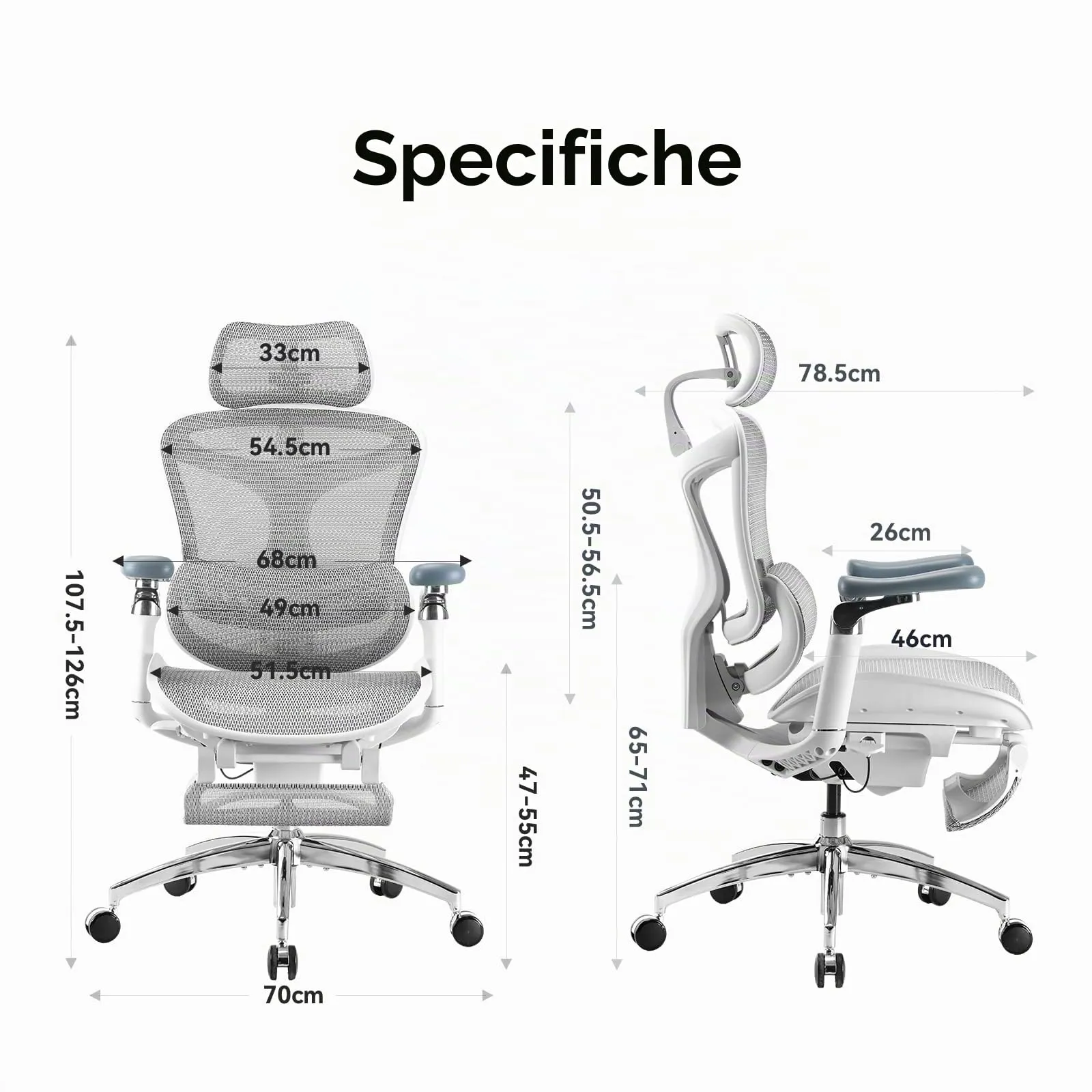 SIHOO Doro C300 Pro Sedia da ufficio ergonomica con braccioli 6D, supporto lombare dinamico, regolazione profondità seduta e poggiapiedi (Bianco) - immagine 3