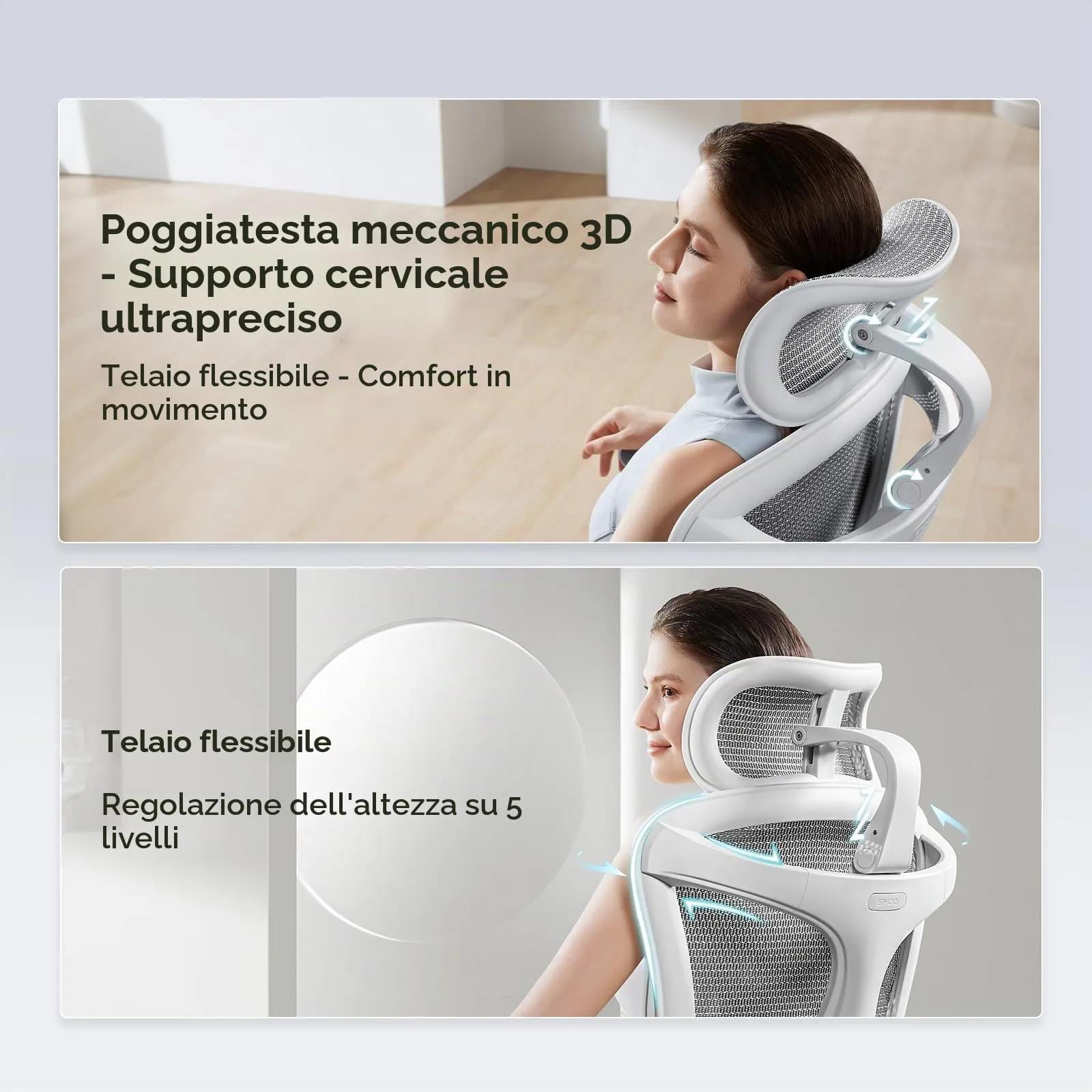 SIHOO Doro C300 Pro Sedia da ufficio ergonomica con braccioli 6D, supporto lombare dinamico, regolazione profondità seduta e poggiapiedi (Bianco) - immagine 6
