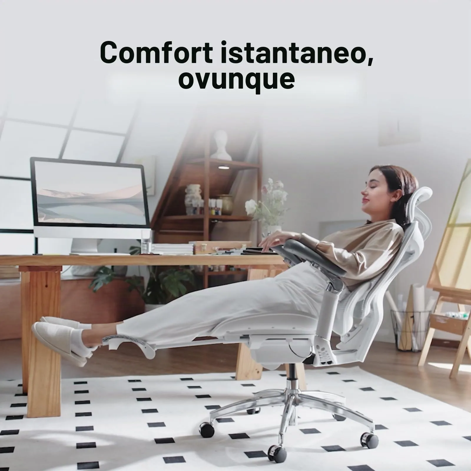 SIHOO Doro C300 Pro Sedia da ufficio ergonomica con braccioli 6D, supporto lombare dinamico, regolazione profondità seduta e poggiapiedi (Bianco) - immagine 9