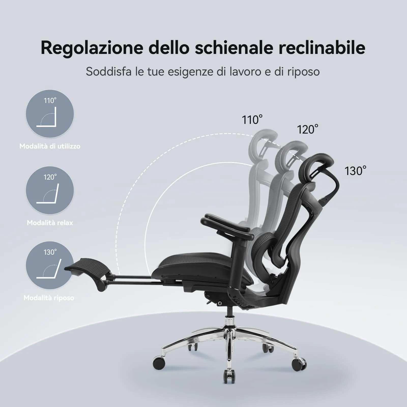 SIHOO Doro C300 Sedia da Ufficio Ergonomica con Supporto Lombare Dinamico, Braccioli 3D e Poggiapiedi, Nero (150kg) - immagine 4