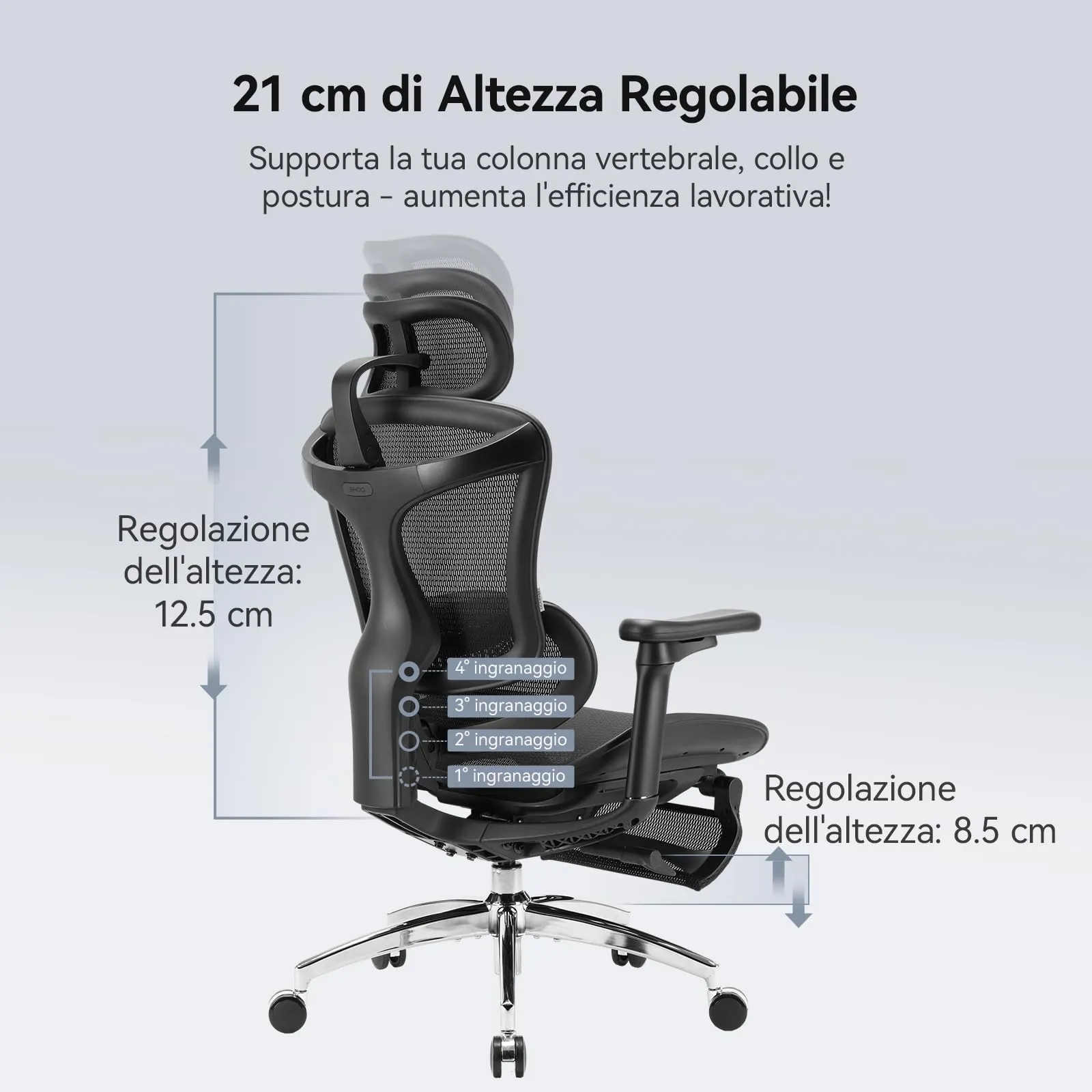 SIHOO Doro C300 Sedia da Ufficio Ergonomica con Supporto Lombare Dinamico, Braccioli 3D e Poggiapiedi, Nero (150kg) - immagine 11