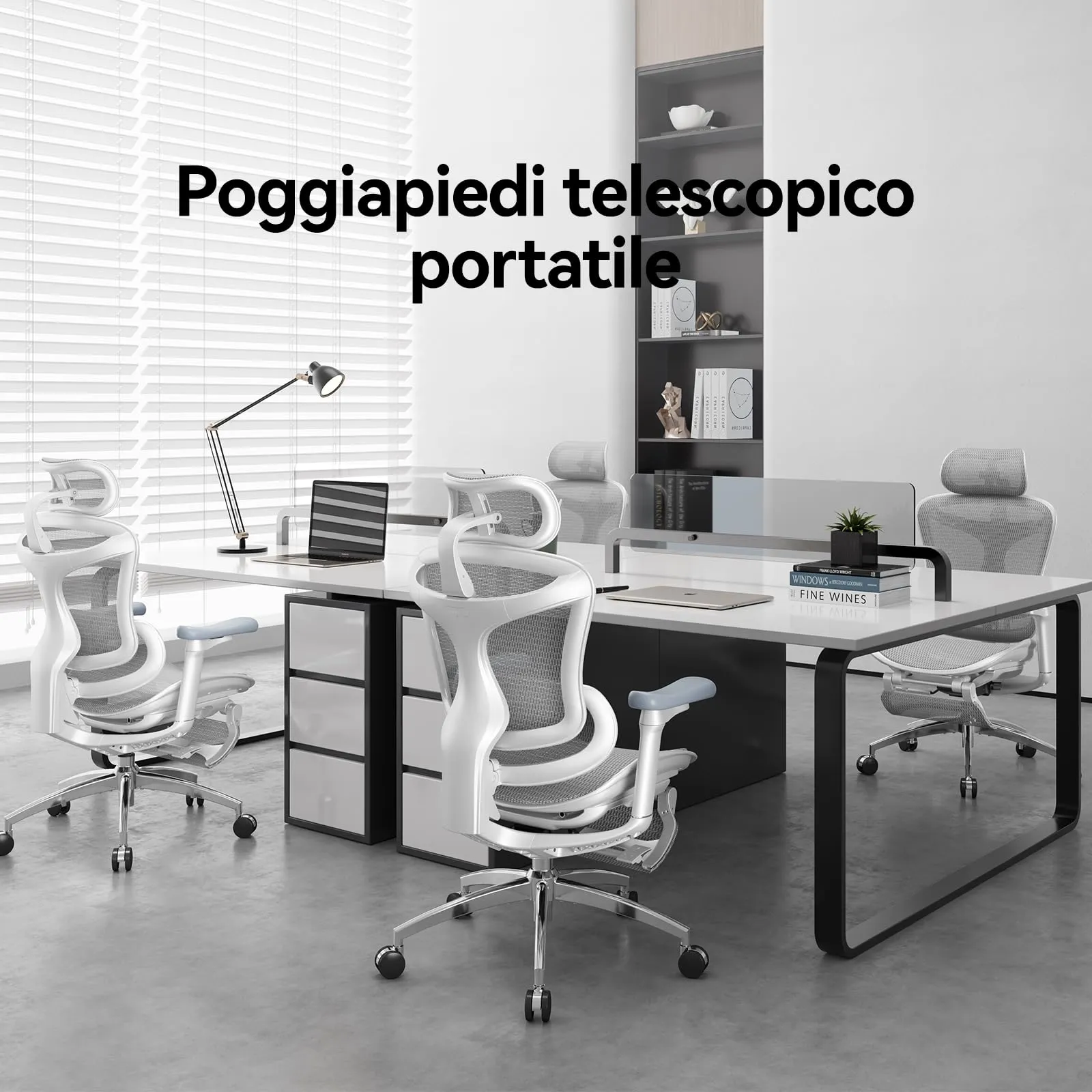 SIHOO DORO-C300L-A3-102-JT Sedia Ufficio Ergonomica Reclinabile con Poggiapiedi, Braccioli 4D e Supporto Lombare, Bianco - immagine 3