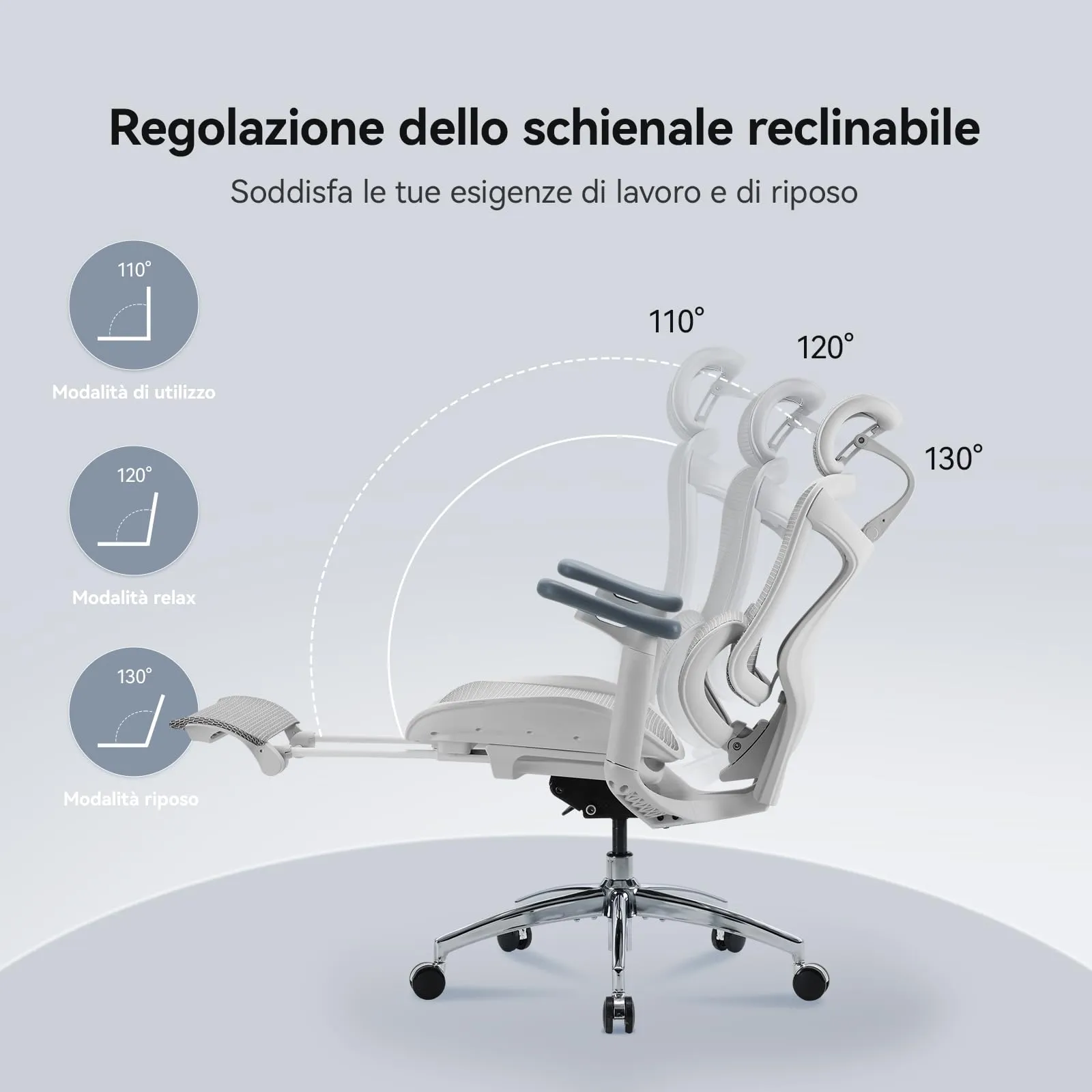 SIHOO DORO-C300L-A3-102-JT Sedia Ufficio Ergonomica Reclinabile con Poggiapiedi, Braccioli 4D e Supporto Lombare, Bianco - immagine 10