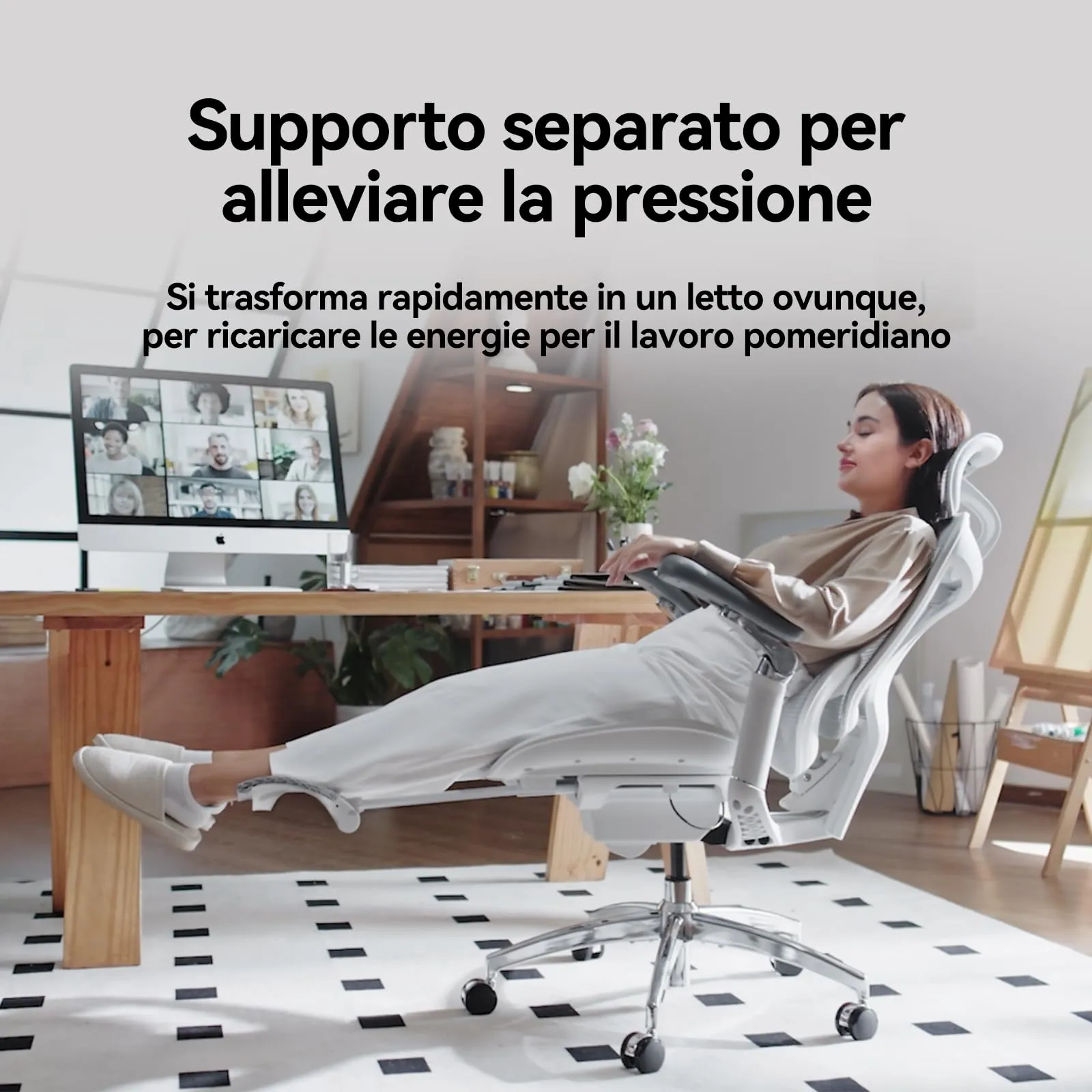 SIHOO DORO-C300L-A3-102-JT Sedia Ufficio Ergonomica Reclinabile con Poggiapiedi, Braccioli 4D e Supporto Lombare, Bianco - immagine 11