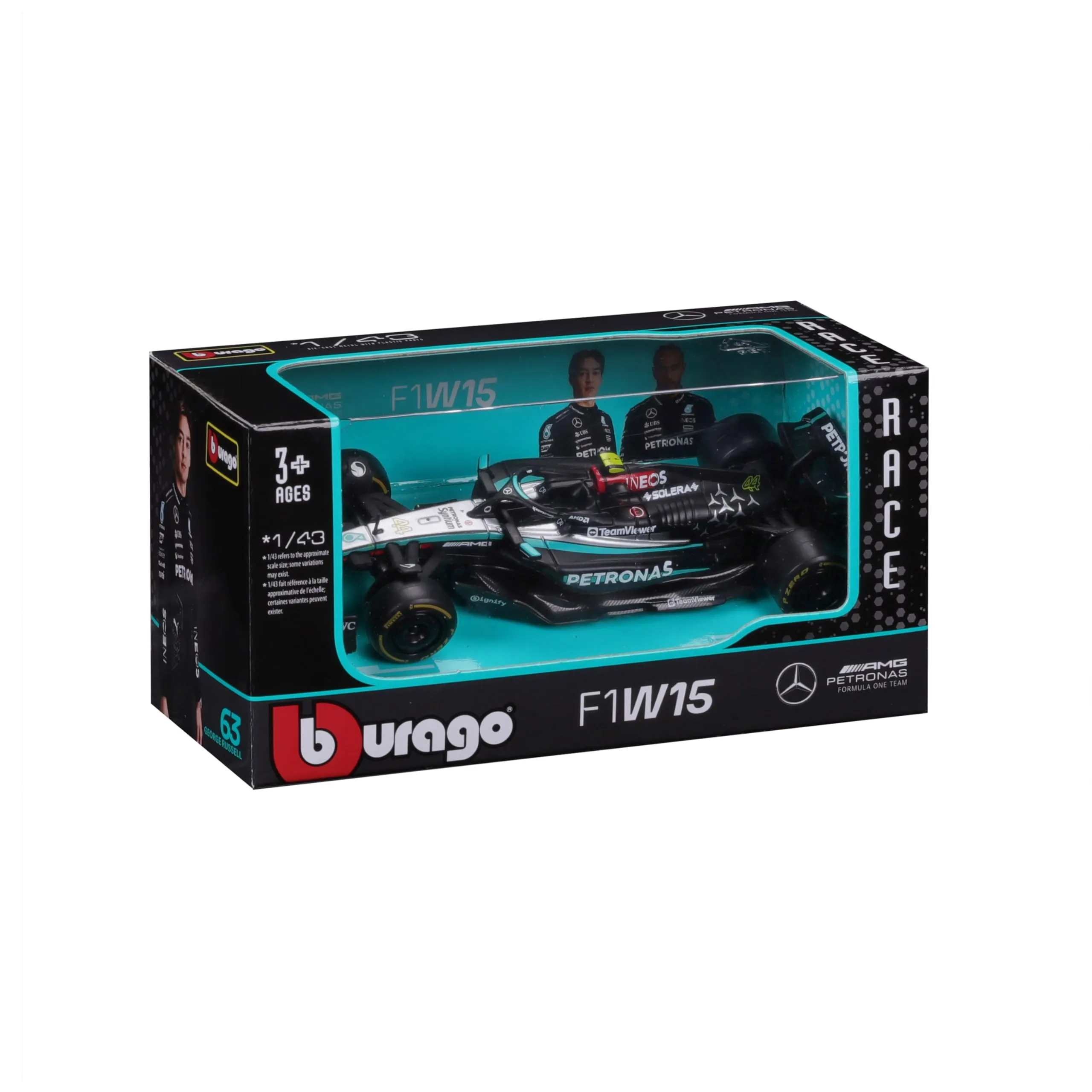 Bburago Mercedes AMG Petronas W15 Lewis Hamilton #44 2024 1:43 Scale Model - immagine 2