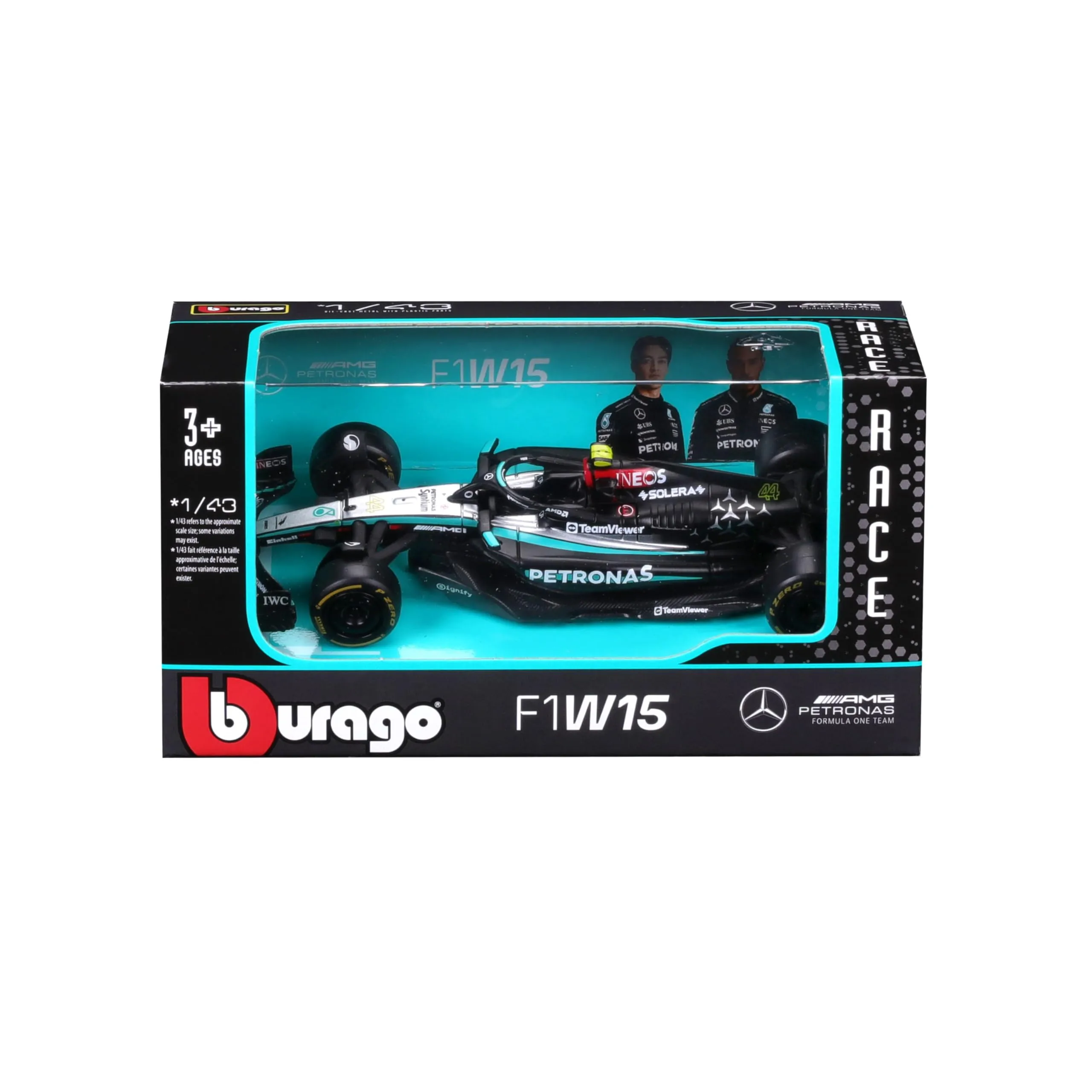 Bburago Mercedes AMG Petronas W15 Lewis Hamilton #44 2024 1:43 Scale Model - immagine 3