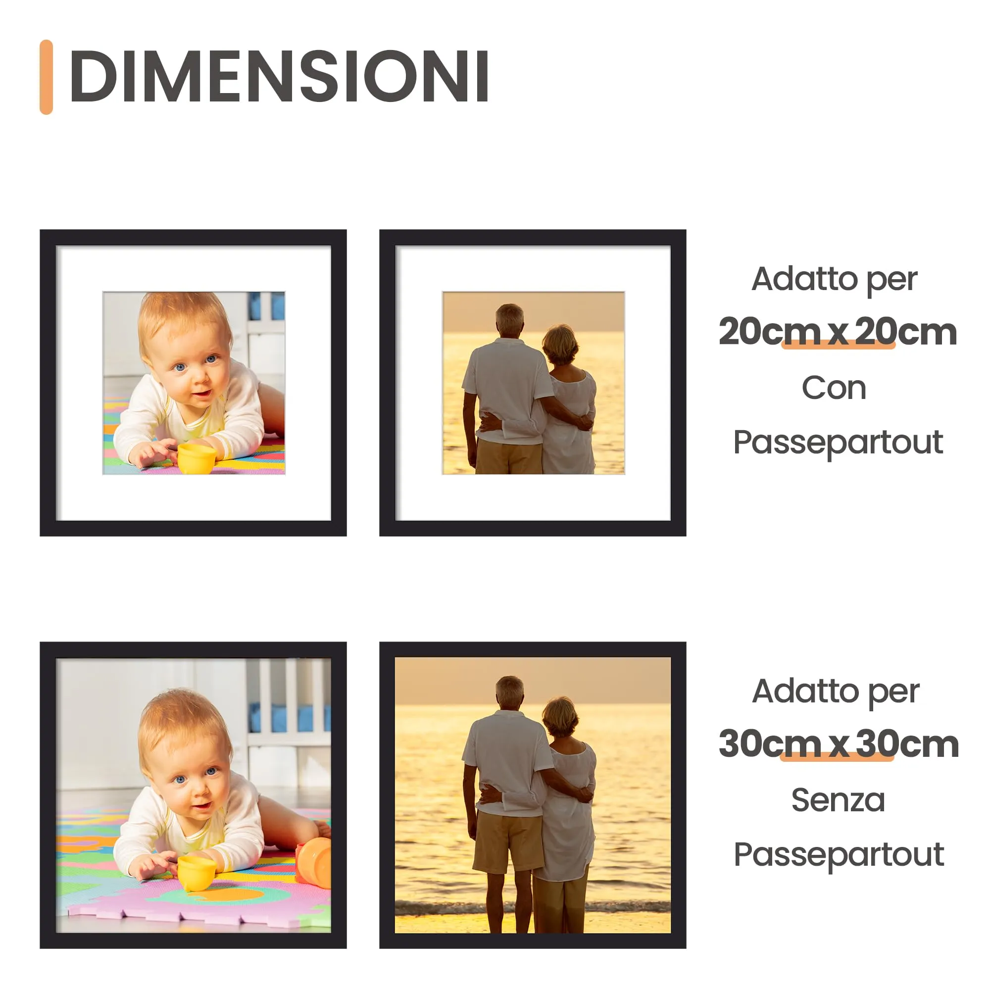 upsimples Cornici Portafoto Nere, 30 x 30 cm, Confezione da 3 - immagine 2