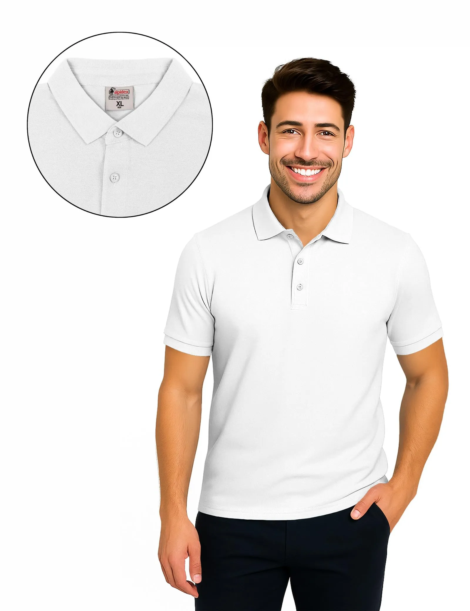 ALPIDEX Maglietta Polo Uomo Manica Corta, Set da 3, Cotone, Bianco, 3XL - immagine 3