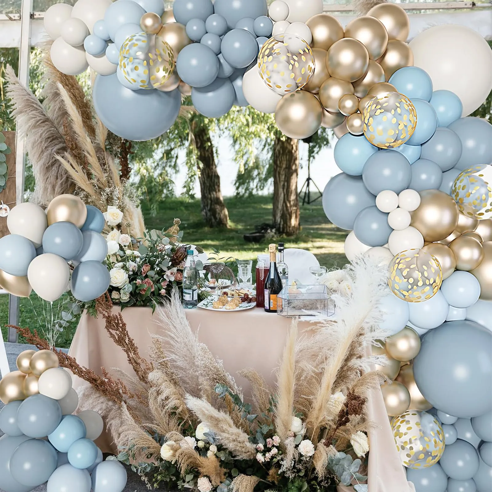 Frigg Kit Arco di Palloncini Blu Polveroso, Azzurri, Bianco e Oro, 105 Pezzi - immagine 9