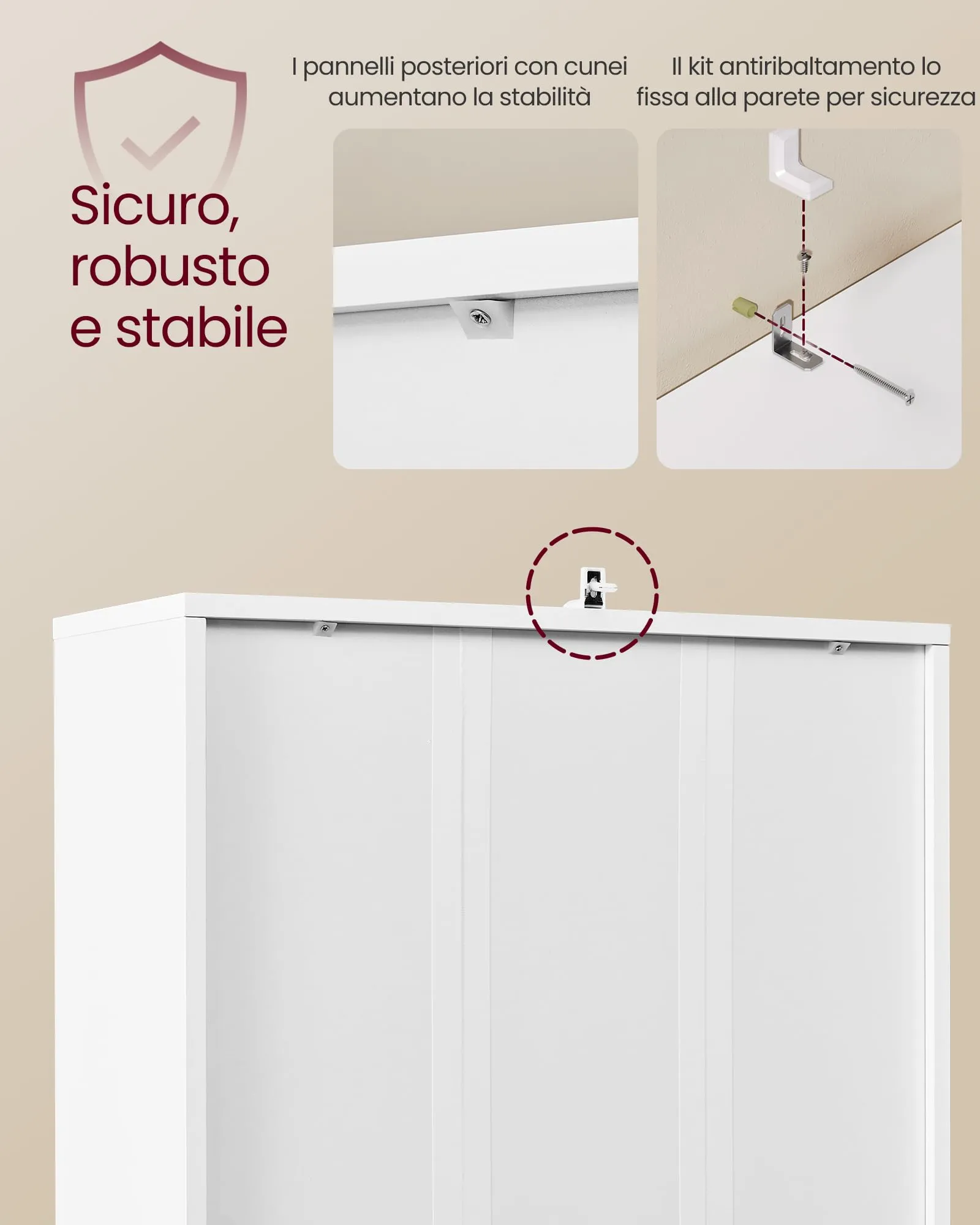 VASAGLE Libreria a 6 Ripiani con Anta, 60 x 24 x 175 cm, Bianco Nuvola - immagine 4