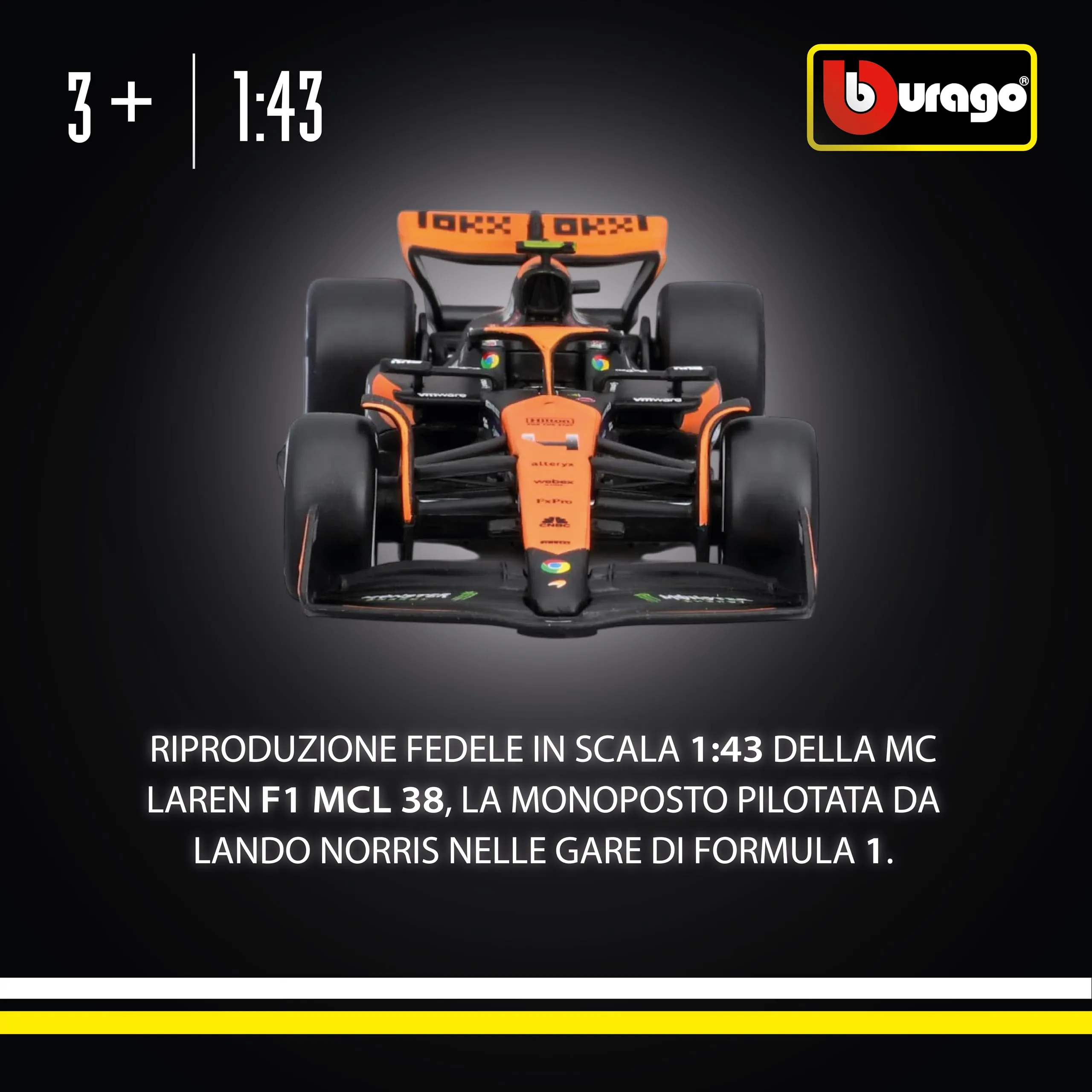 Bburago McLaren MCL38 Lando Norris #4 2024 1:43 Scale Model - immagine 2