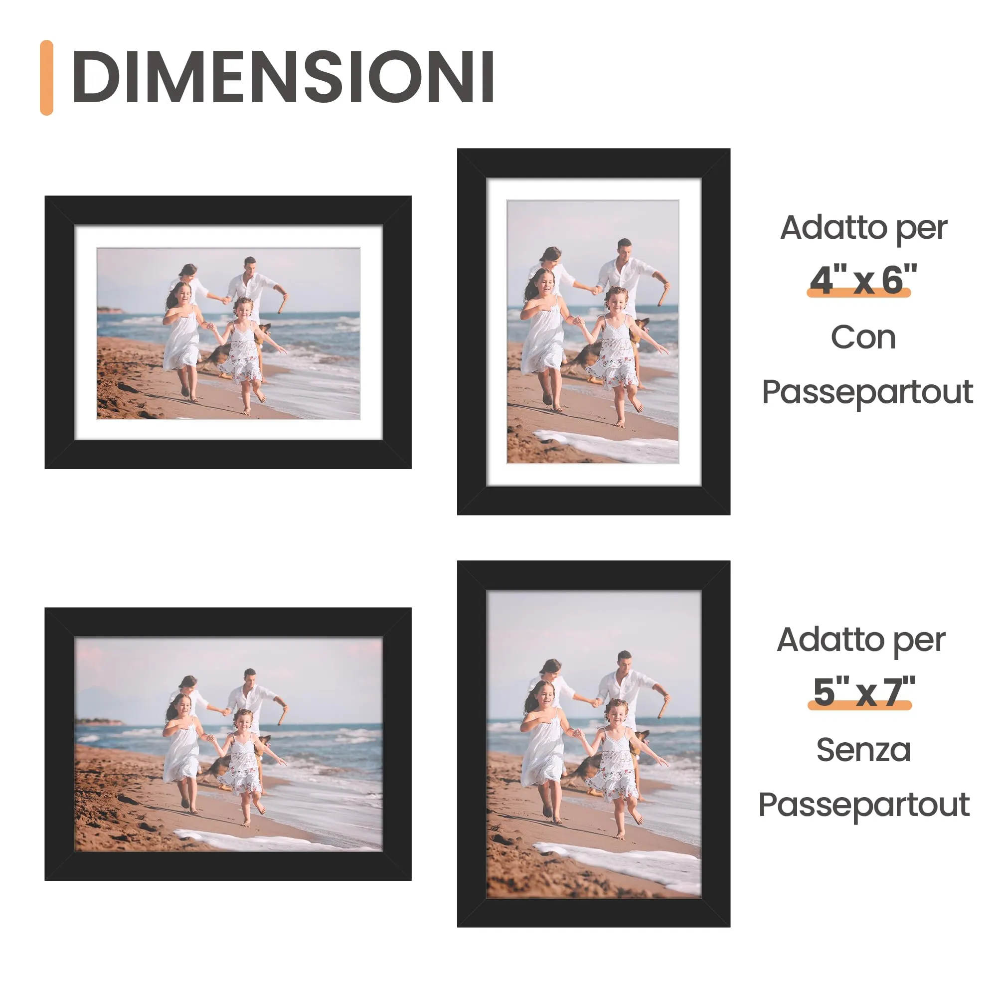 upsimples Cornici Portafoto, Set da 3, 12,7 x 17,78 cm, Nero - immagine 2