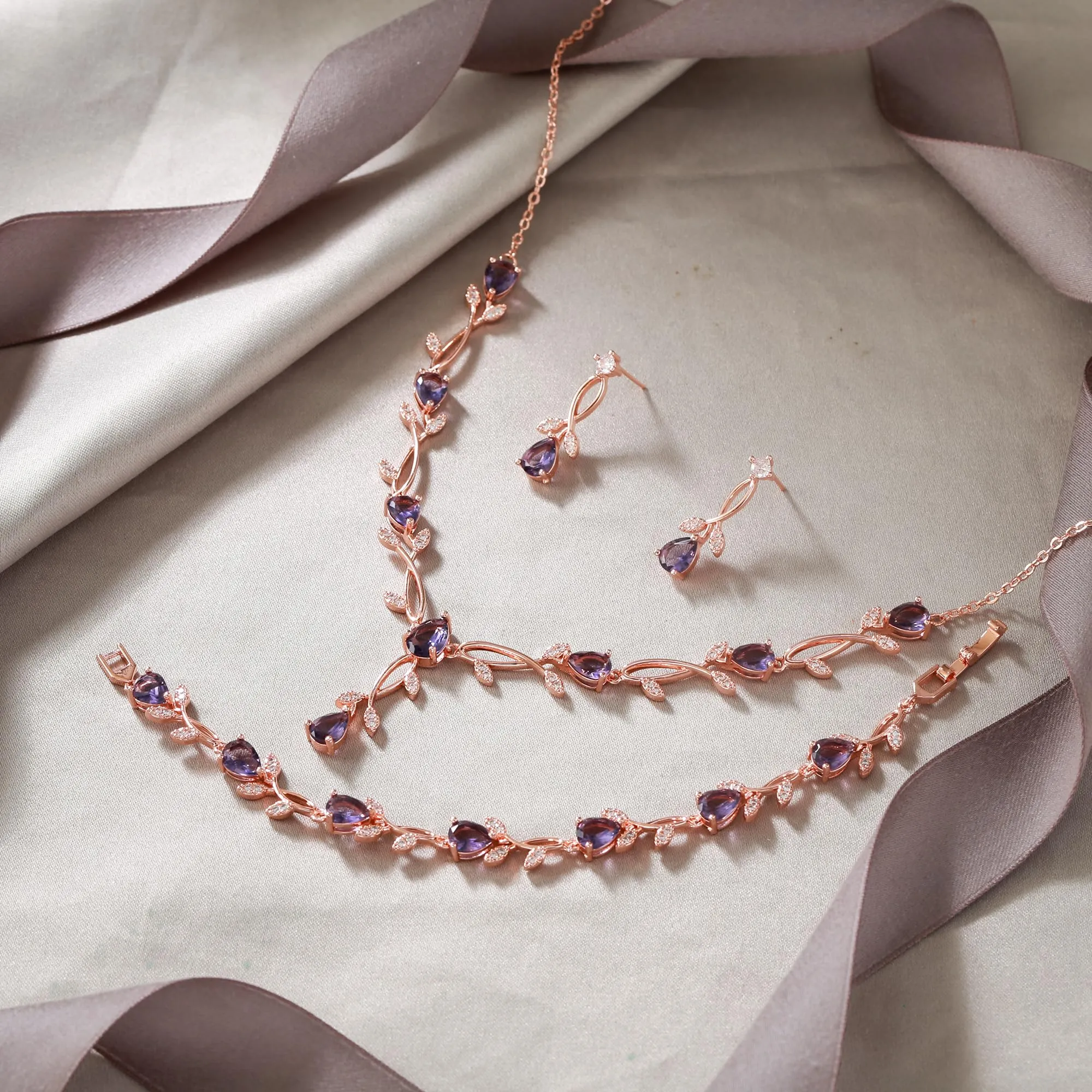 EVER FAITH Set di gioielli da sposa con zirconi cubici, collana con pendente, orecchini e braccialetto, 45-49.5 cm - immagine 3