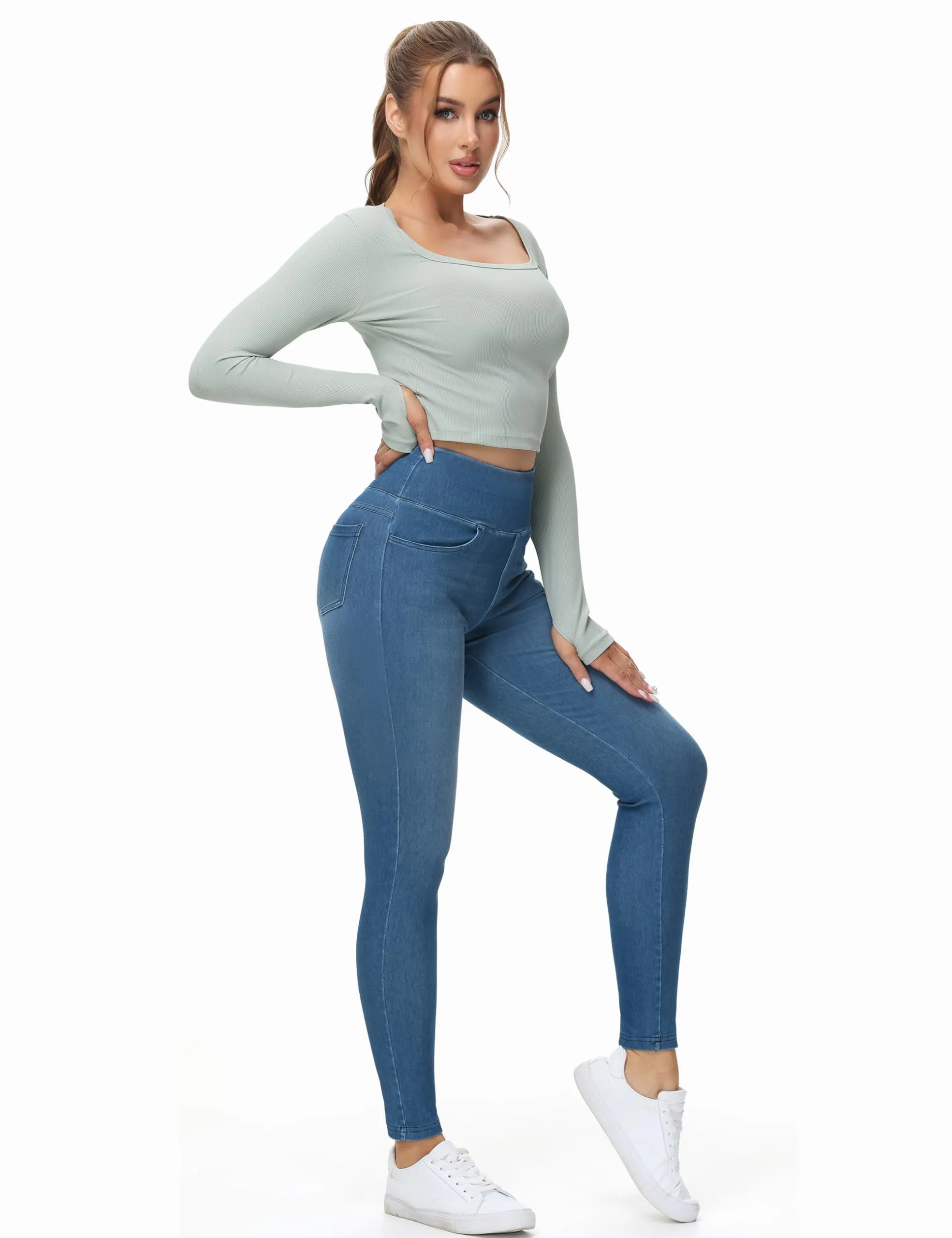 The Gym People Jeggings Donna Vita Alta Skinny Stretch con Tasche - immagine 7