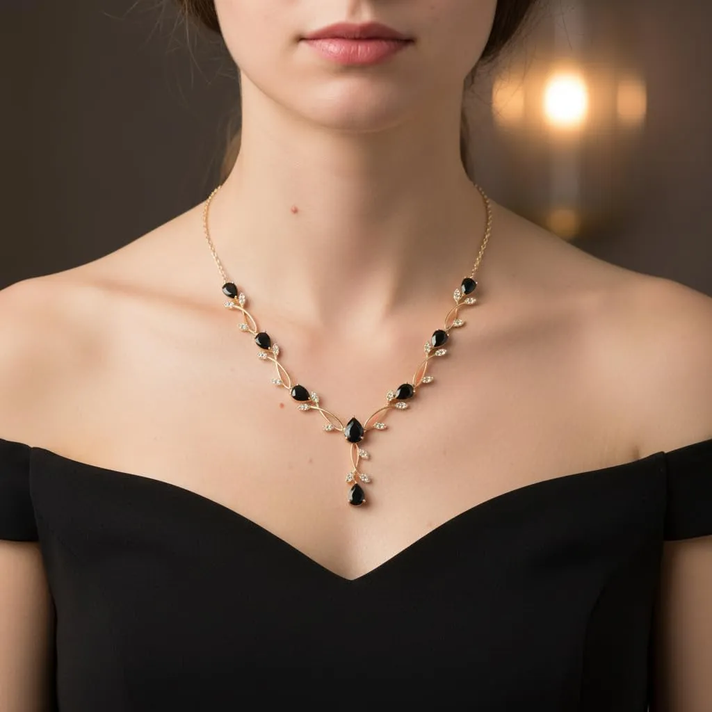 EVER FAITH Set di gioielli da sposa Teardrop Cubic Zirconia foglia di vite, Collana, Orecchini e Bracciale, Groß - immagine 2