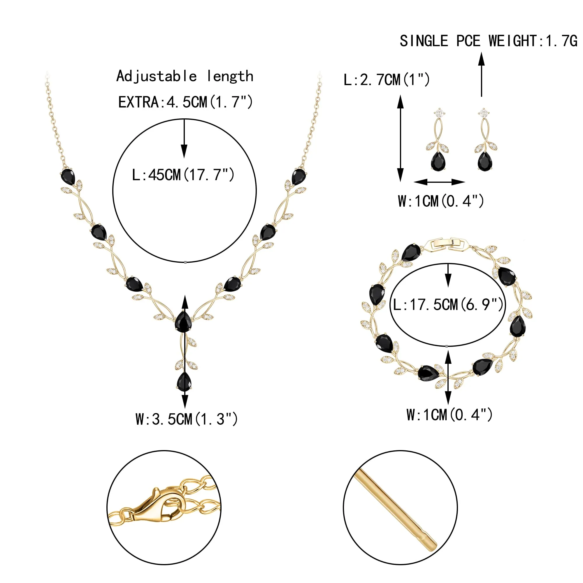EVER FAITH Set di gioielli da sposa Teardrop Cubic Zirconia foglia di vite, Collana, Orecchini e Bracciale, Groß - immagine 4