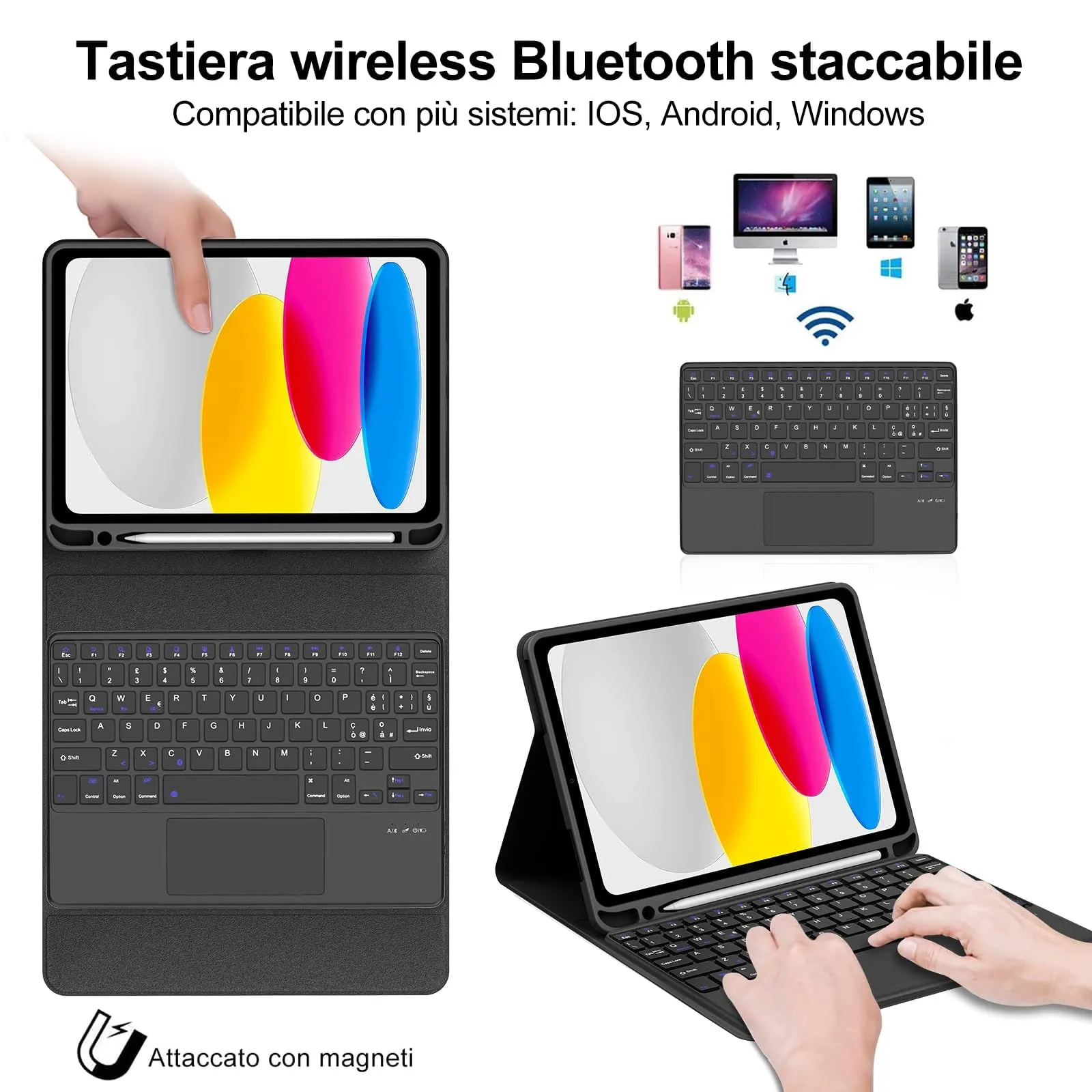 IVEOPPE Tastiera con Touchpad e Custodia per iPad 11 Generazione 11" (2025) e iPad 10 Generazione 10.9" (2022) A16 - immagine 3