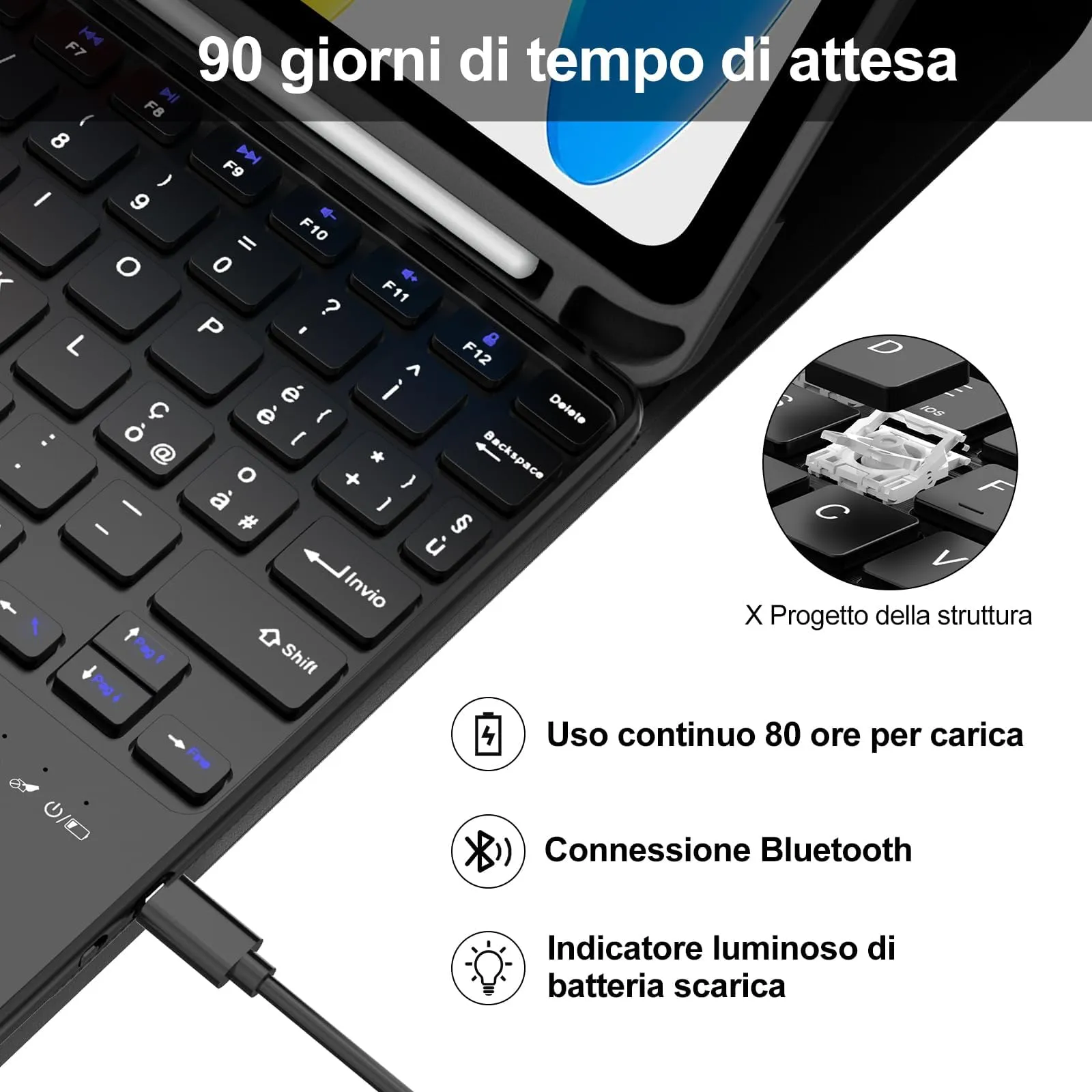 IVEOPPE Tastiera con Touchpad e Custodia per iPad 11 Generazione 11" (2025) e iPad 10 Generazione 10.9" (2022) A16 - immagine 4