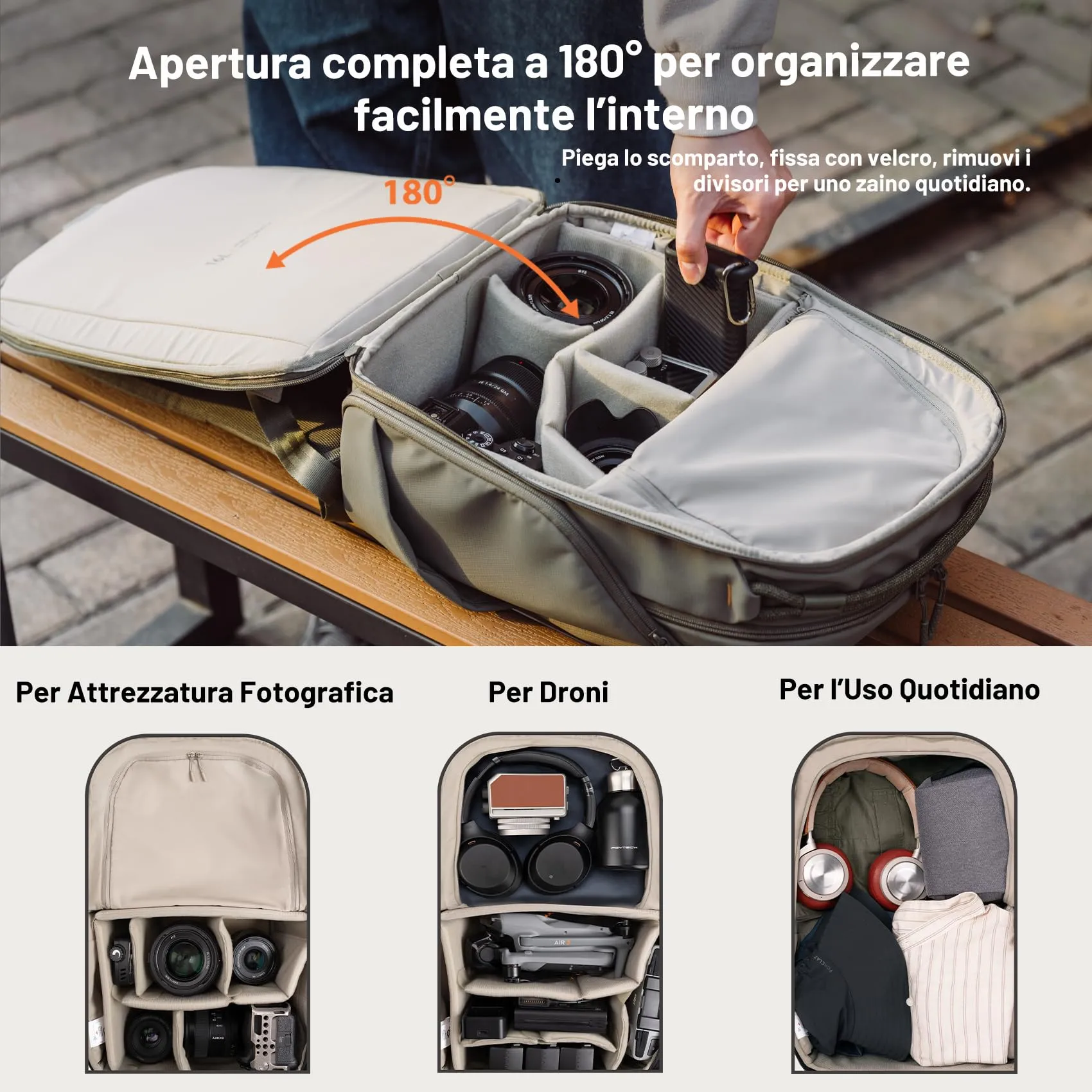 PGYTECH OneGo Lite Zaino Fotografico 16L, Bianco Panna - immagine 3