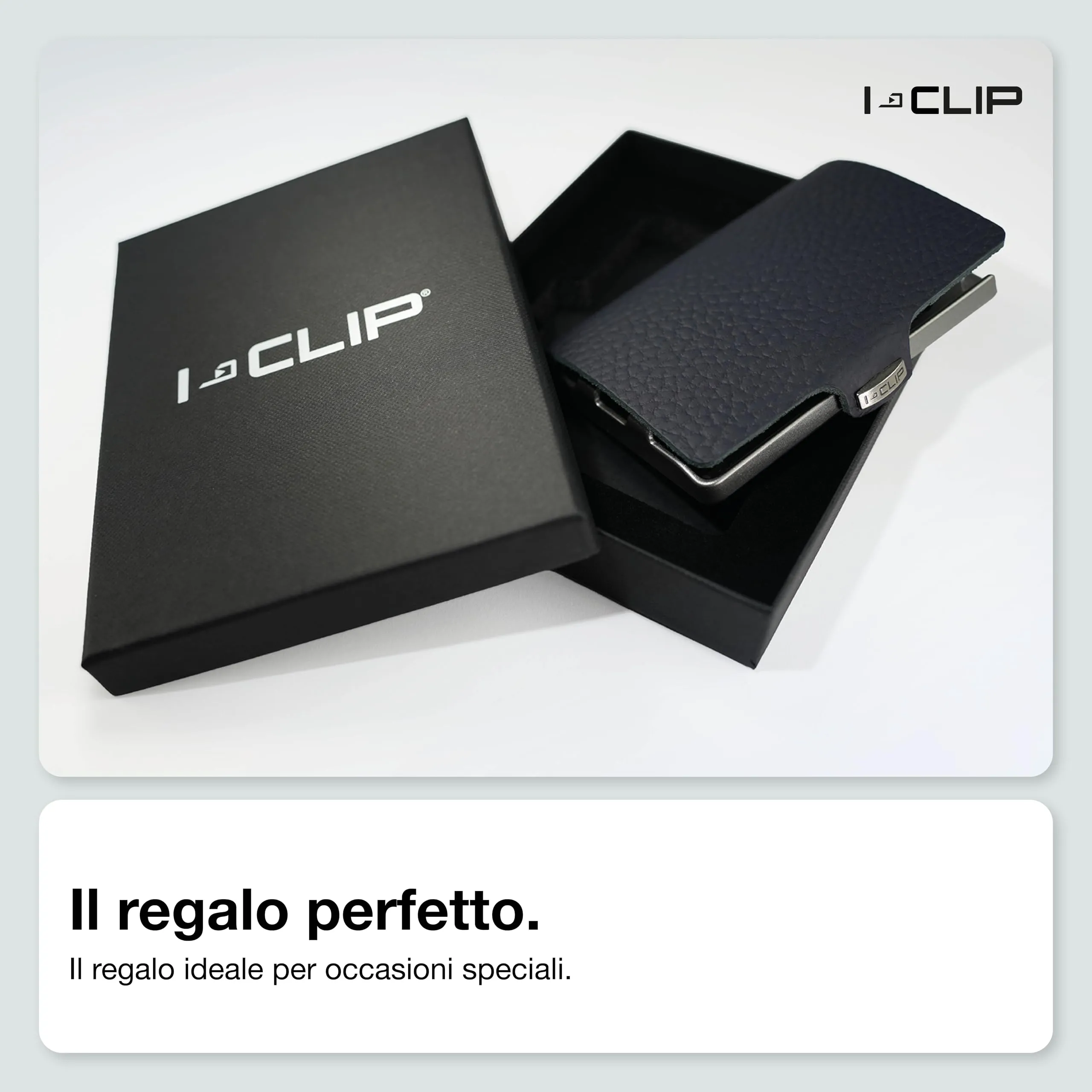 I-CLIP Original Portafoglio Uomo Slim, Mini Wallet fino a 12 Carte, Pelle Martellata Blu, Telaio Argento - immagine 7