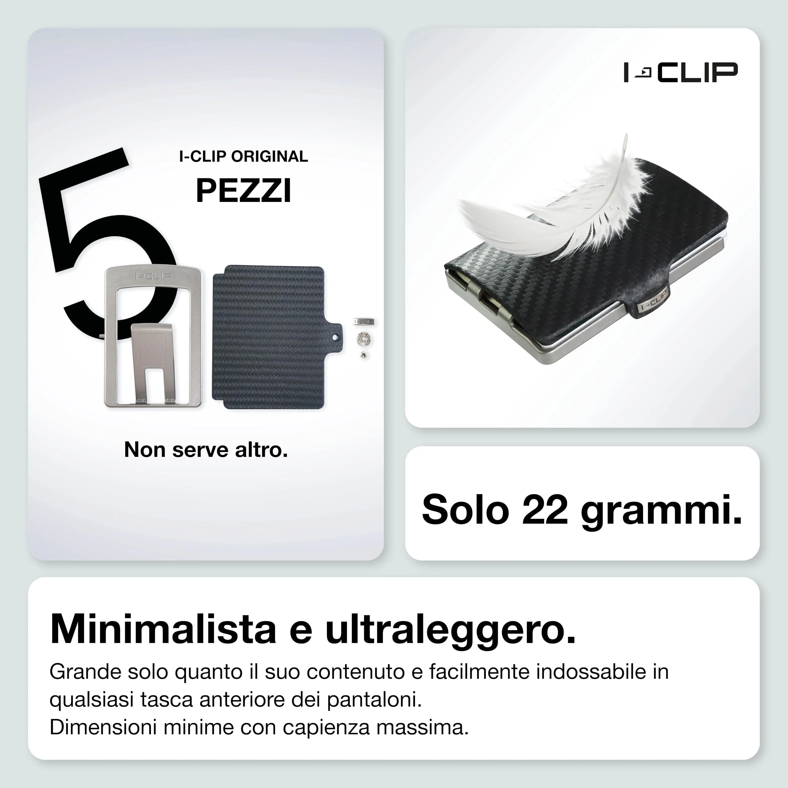 I-CLIP Original Portafoglio Uomo Slim, Mini Wallet fino a 12 Carte, Pelle Effetto Carbon, Telaio Argento - immagine 3