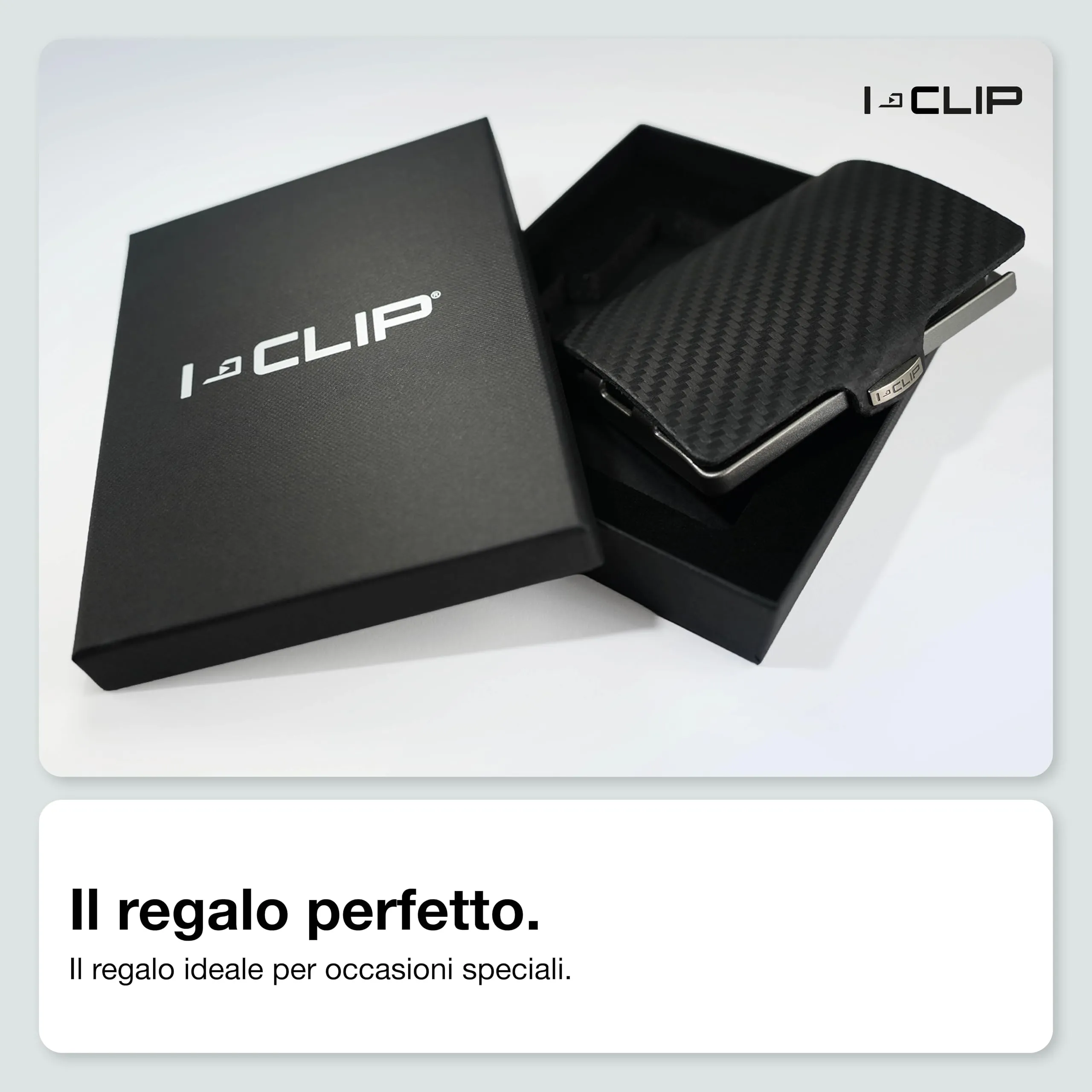 I-CLIP Original Portafoglio Uomo Slim, Mini Wallet fino a 12 Carte, Pelle Effetto Carbon, Telaio Argento - immagine 7