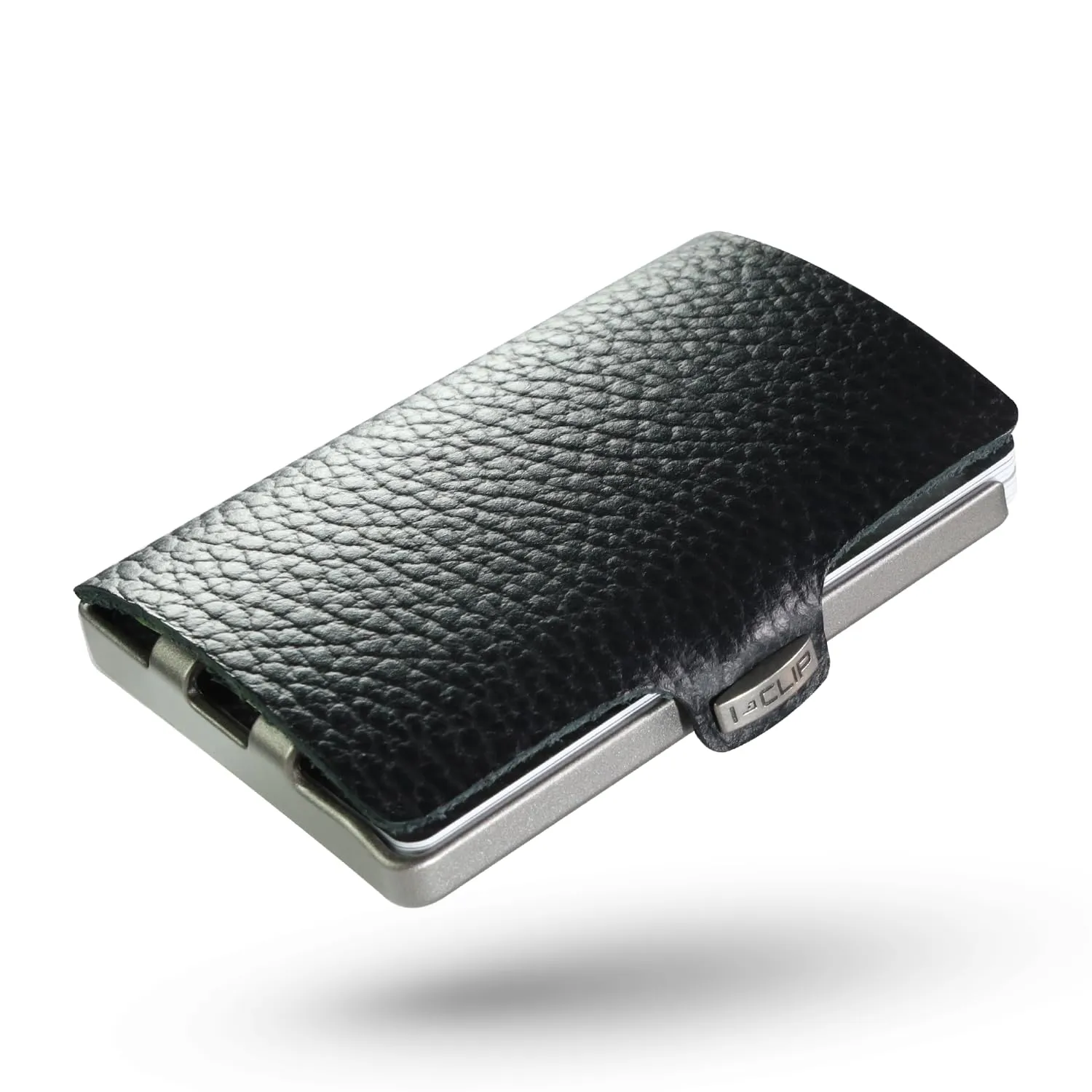 I-CLIP Original Portafoglio Uomo Slim, Mini Wallet fino a 12 Carte, Pelle Martellata Nero, Telaio Argento - immagine 1