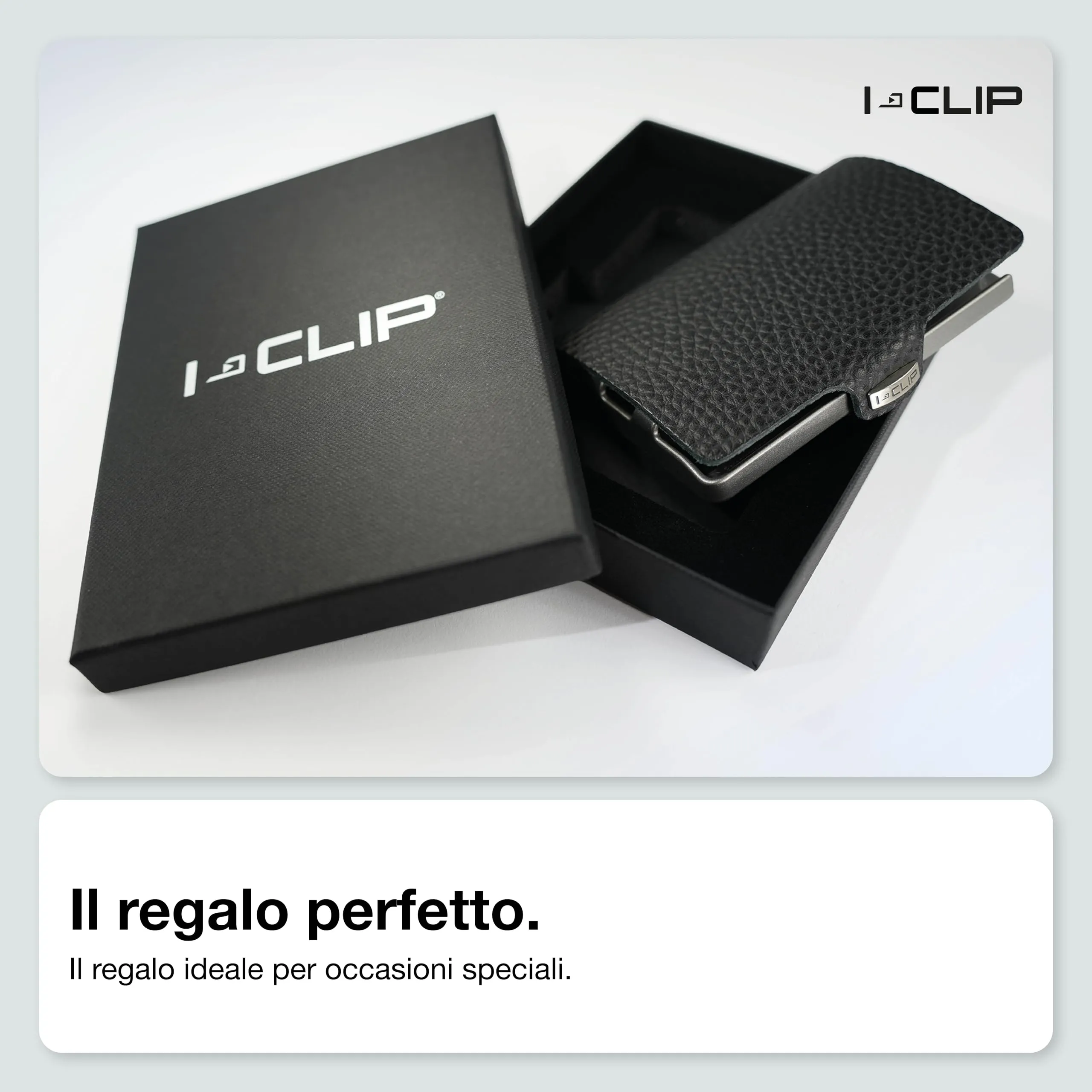 I-CLIP Original Portafoglio Uomo Slim, Mini Wallet fino a 12 Carte, Pelle Martellata Nero, Telaio Argento - immagine 7