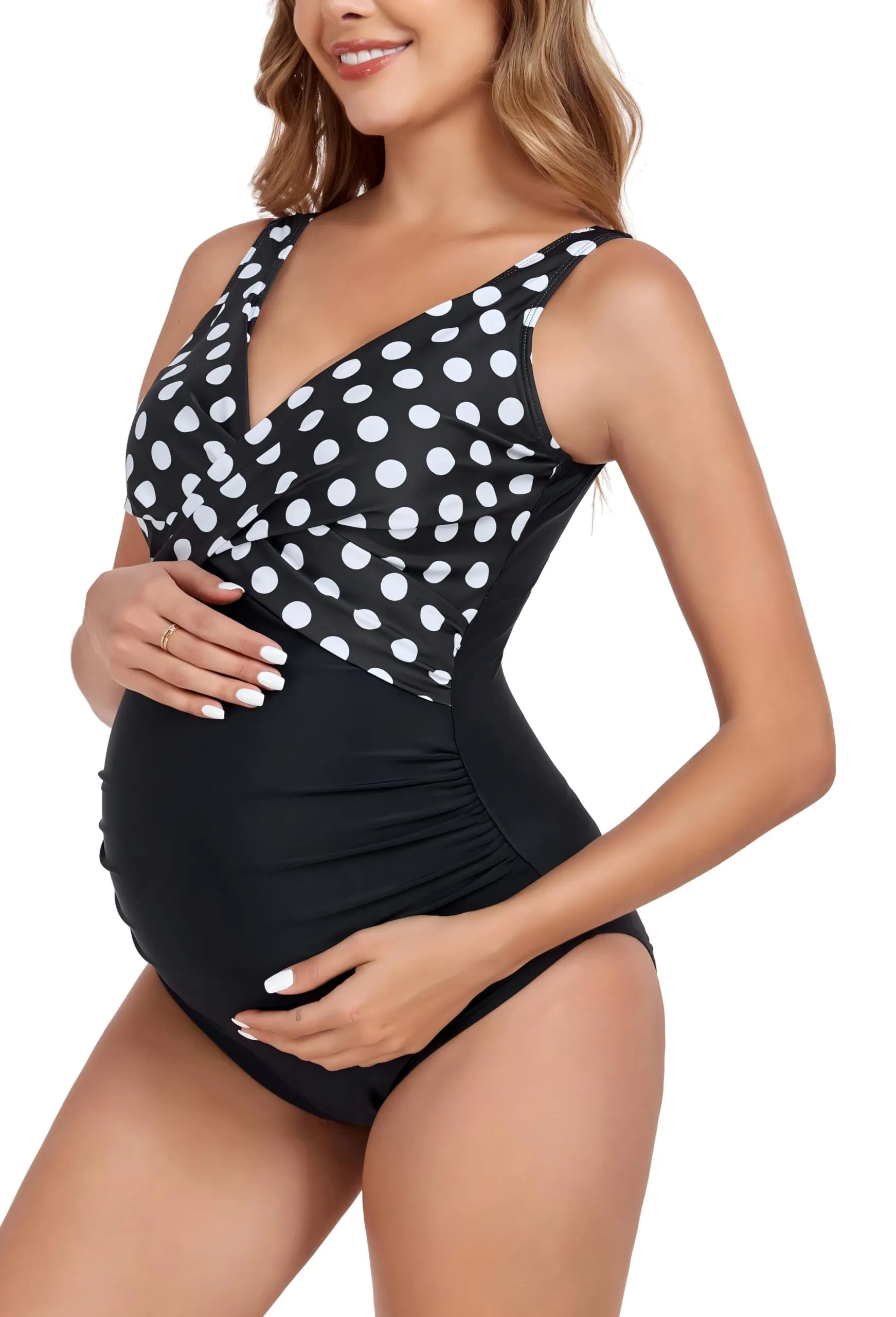 SUMMERSUNSHINE Costume da Bagno Intero Premaman con Incrocio Anteriore, A Pois, L - immagine 4