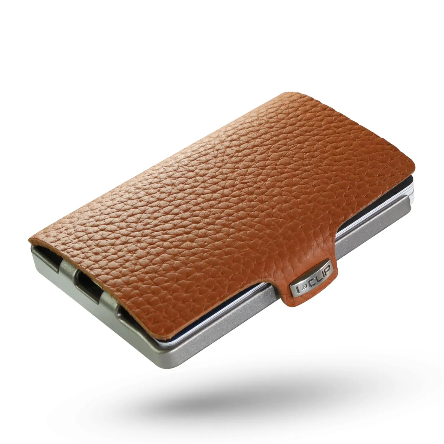 I-CLIP Original Portafoglio Uomo Slim, Mini Wallet fino a 12 Carte, Pelle Martellata Noce, Telaio Argento - immagine 1