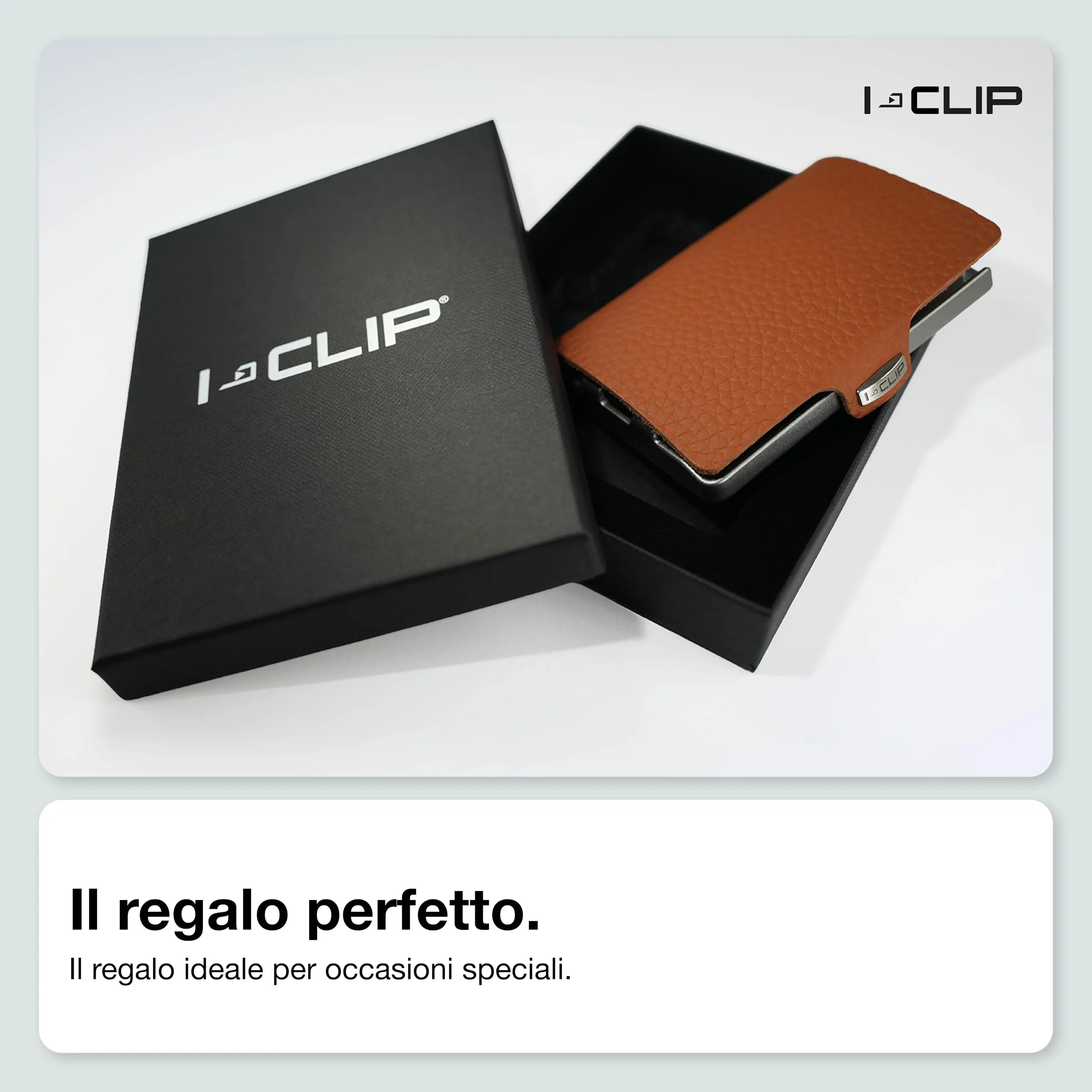 I-CLIP Original Portafoglio Uomo Slim, Mini Wallet fino a 12 Carte, Pelle Martellata Noce, Telaio Argento - immagine 7