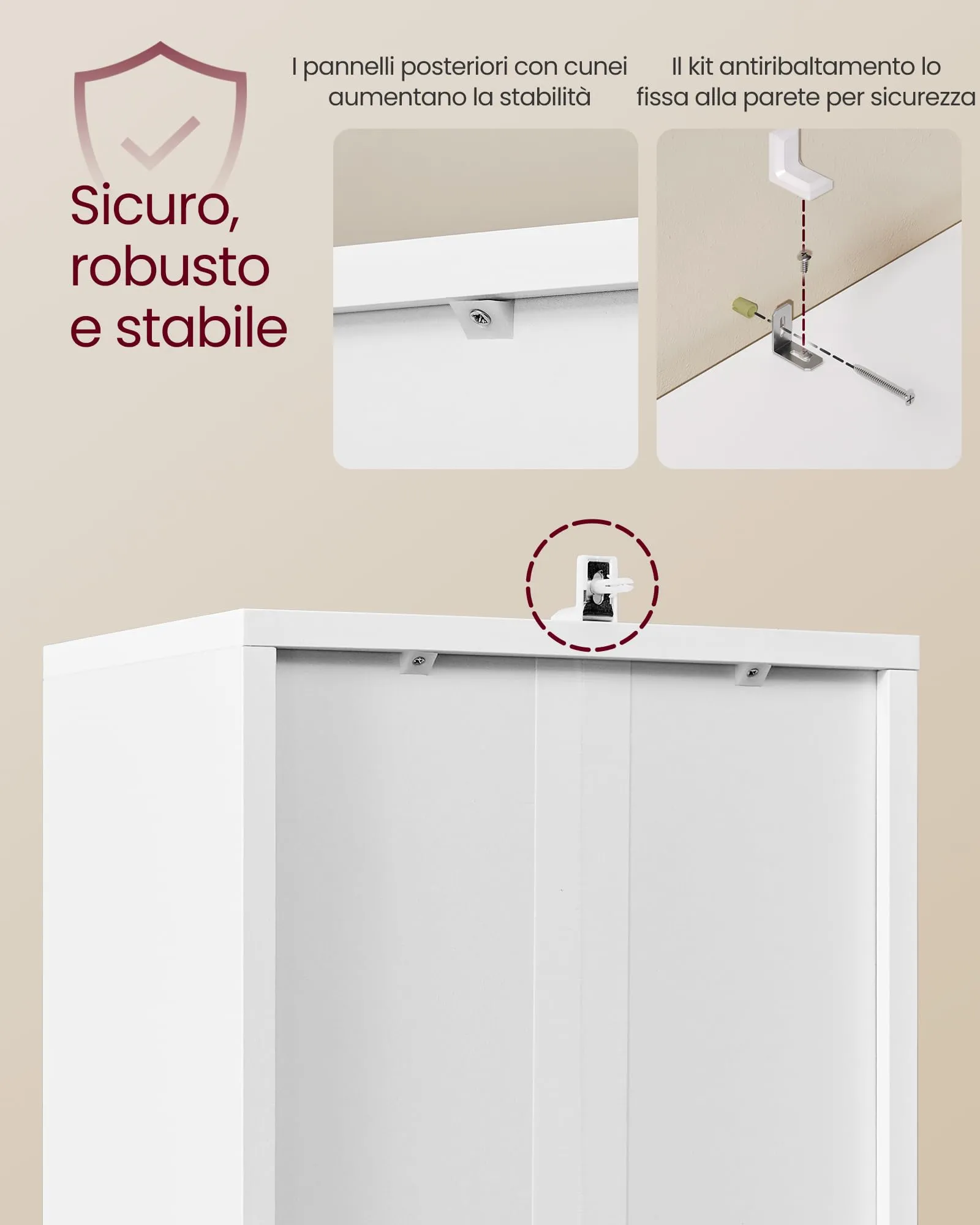 VASAGLE Libreria a 6 Ripiani con Anta, 31,8 x 24 x 175 cm, Bianco Nuvola - immagine 4