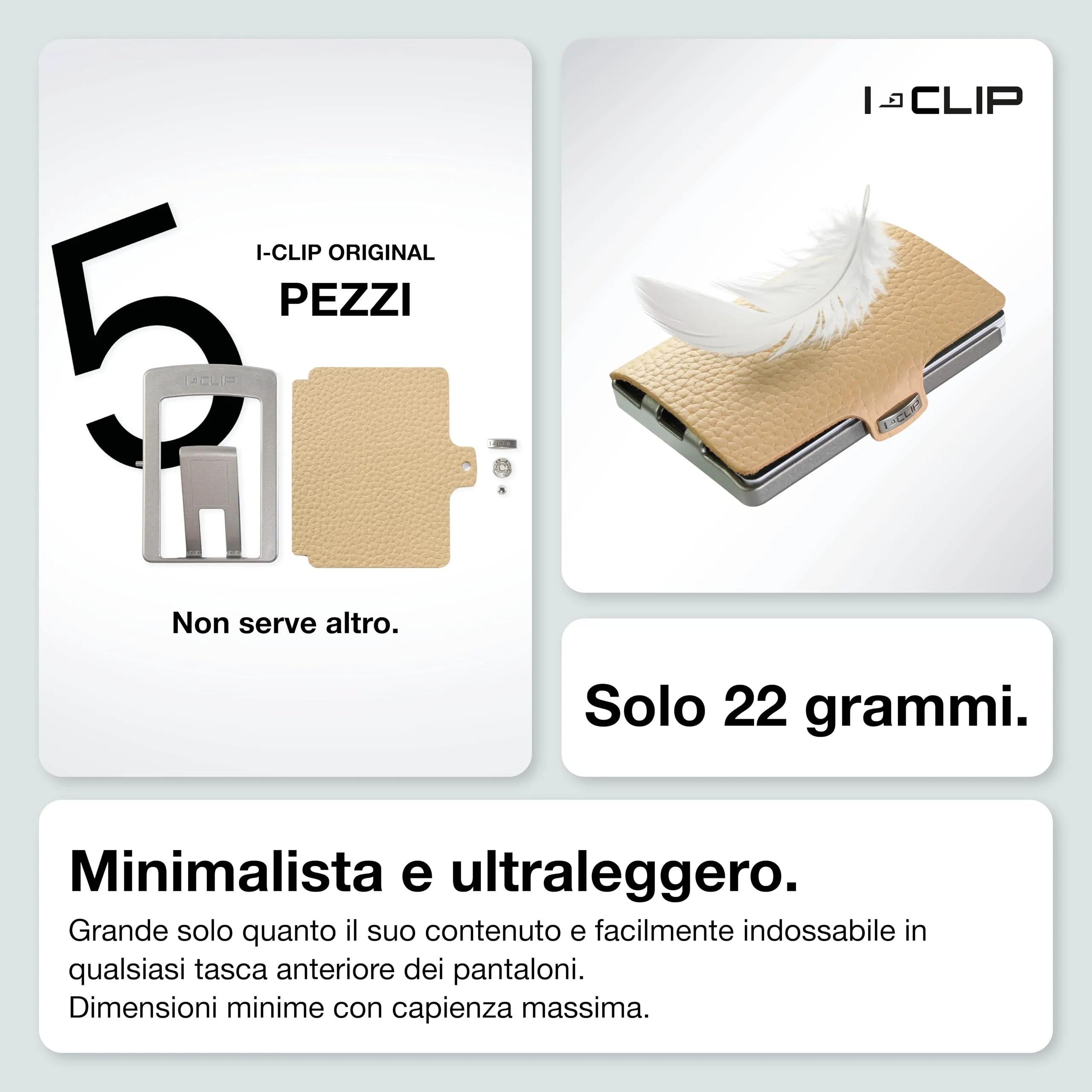 I-CLIP Original Portafoglio Uomo Slim, Mini Wallet fino a 12 Carte, Pelle Martellata Naturale, Telaio Argento - immagine 3