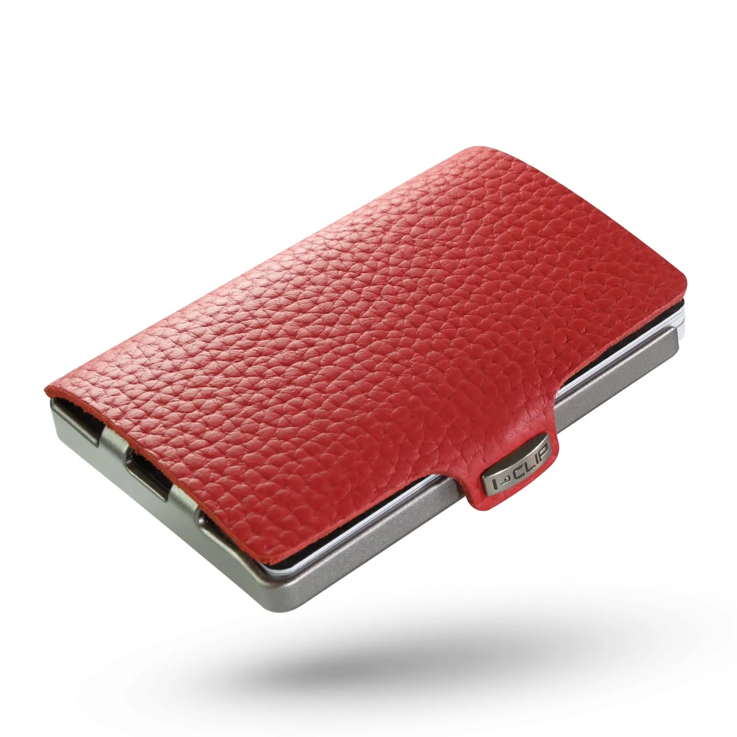 I-CLIP Original Portafoglio Uomo Slim, Mini Wallet fino a 12 Carte, Pelle Martellata Rosso, Telaio Argento - immagine 1