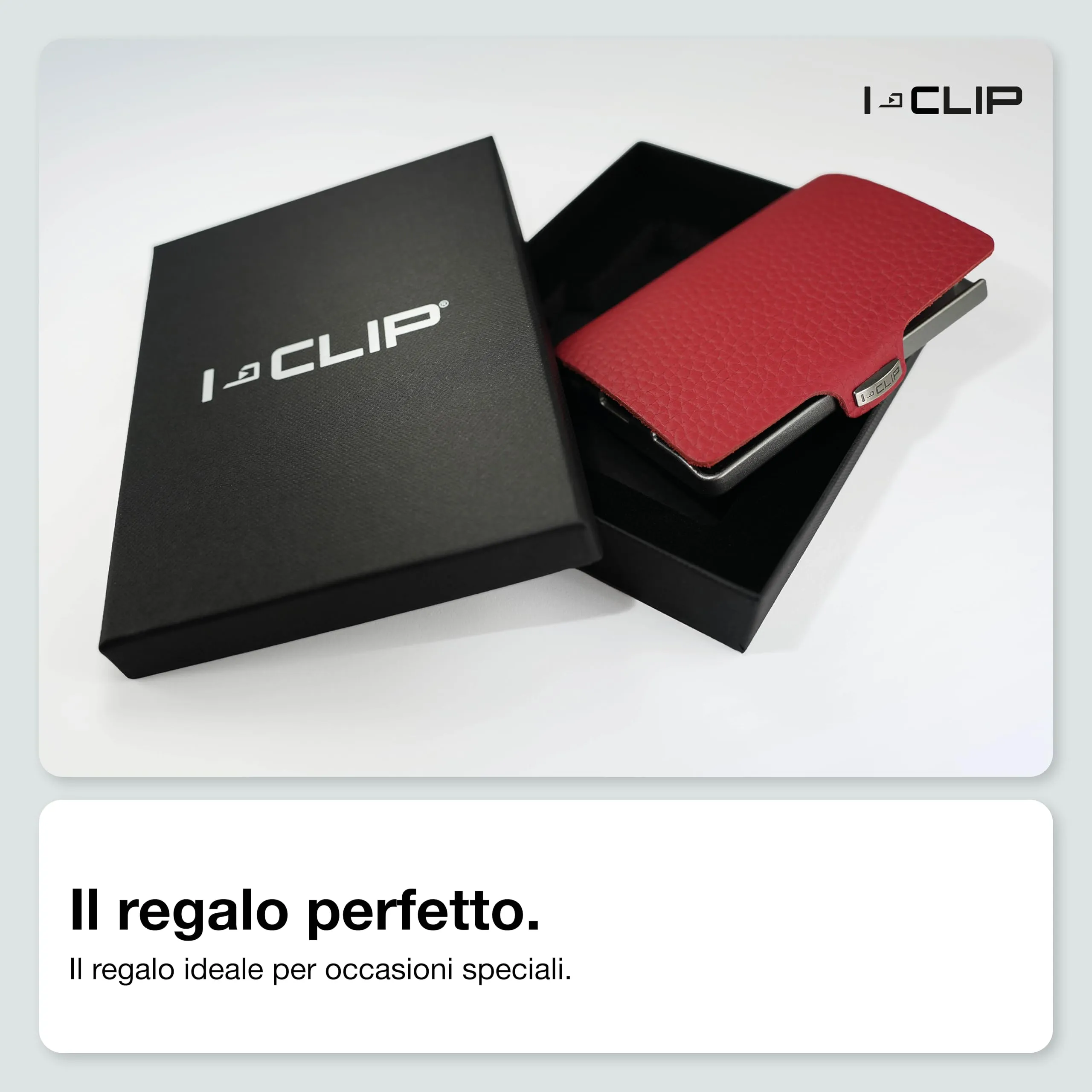 I-CLIP Original Portafoglio Uomo Slim, Mini Wallet fino a 12 Carte, Pelle Martellata Rosso, Telaio Argento - immagine 7