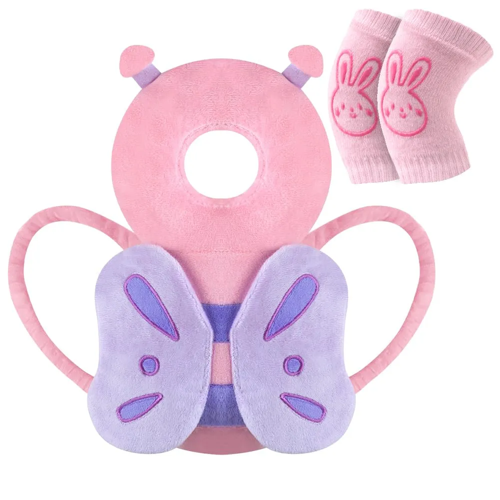 Vicloon Protezione Testa per Neonato e Bambini, Cuscino di Sicurezza Regolabile per Gattonare e Camminare, Farfalla Rosa - immagine 1