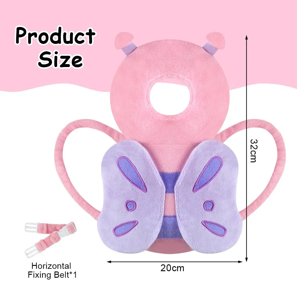 Vicloon Protezione Testa per Neonato e Bambini, Cuscino di Sicurezza Regolabile per Gattonare e Camminare, Farfalla Rosa - immagine 2