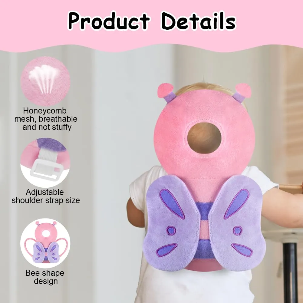 Vicloon Protezione Testa per Neonato e Bambini, Cuscino di Sicurezza Regolabile per Gattonare e Camminare, Farfalla Rosa - immagine 3