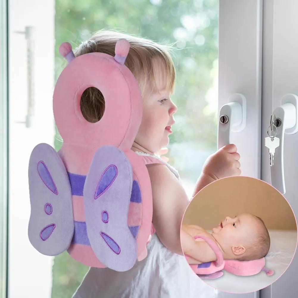 Vicloon Protezione Testa per Neonato e Bambini, Cuscino di Sicurezza Regolabile per Gattonare e Camminare, Farfalla Rosa - immagine 4