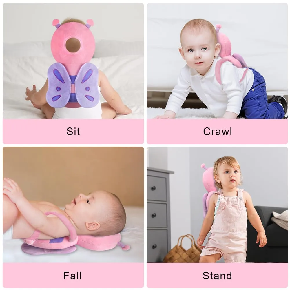 Vicloon Protezione Testa per Neonato e Bambini, Cuscino di Sicurezza Regolabile per Gattonare e Camminare, Farfalla Rosa - immagine 6