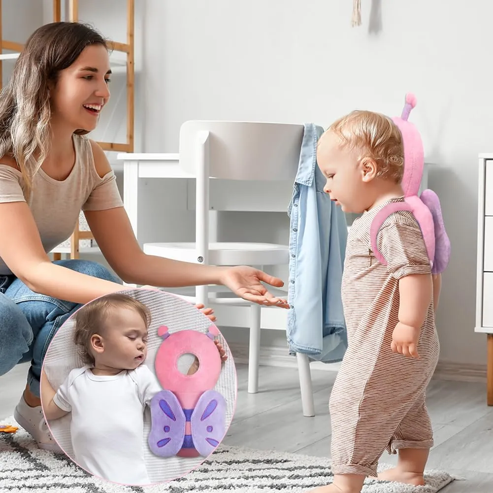 Vicloon Protezione Testa per Neonato e Bambini, Cuscino di Sicurezza Regolabile per Gattonare e Camminare, Farfalla Rosa - immagine 7