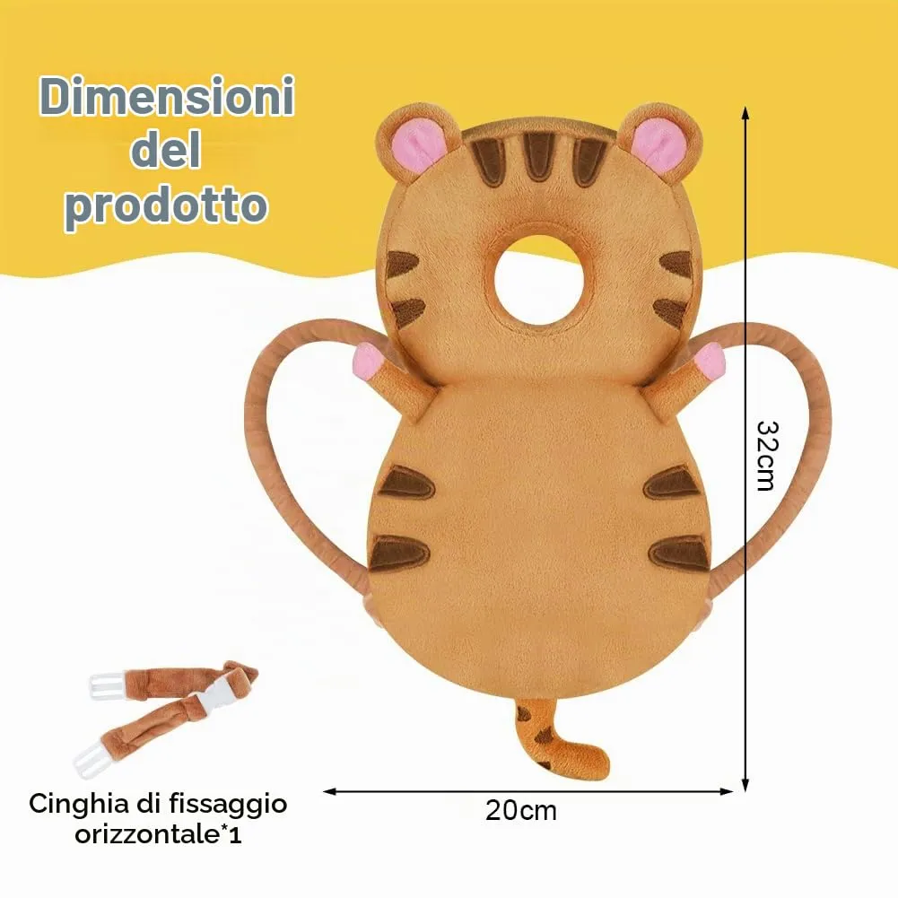 Vicloon Protezione Testa per Neonato e Bambini, Cuscino di Sicurezza Regolabile con Ginocchiere, Tigre Marrone - immagine 2
