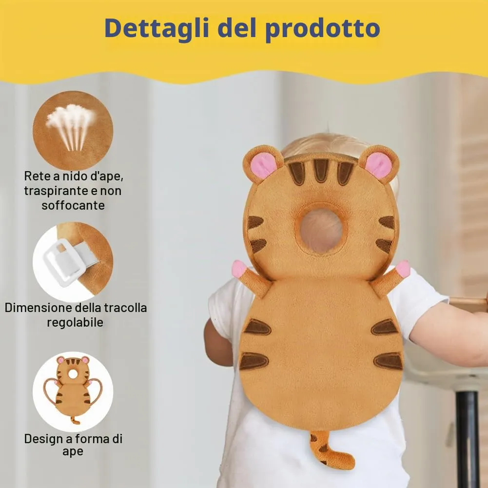 Vicloon Protezione Testa per Neonato e Bambini, Cuscino di Sicurezza Regolabile con Ginocchiere, Tigre Marrone - immagine 3